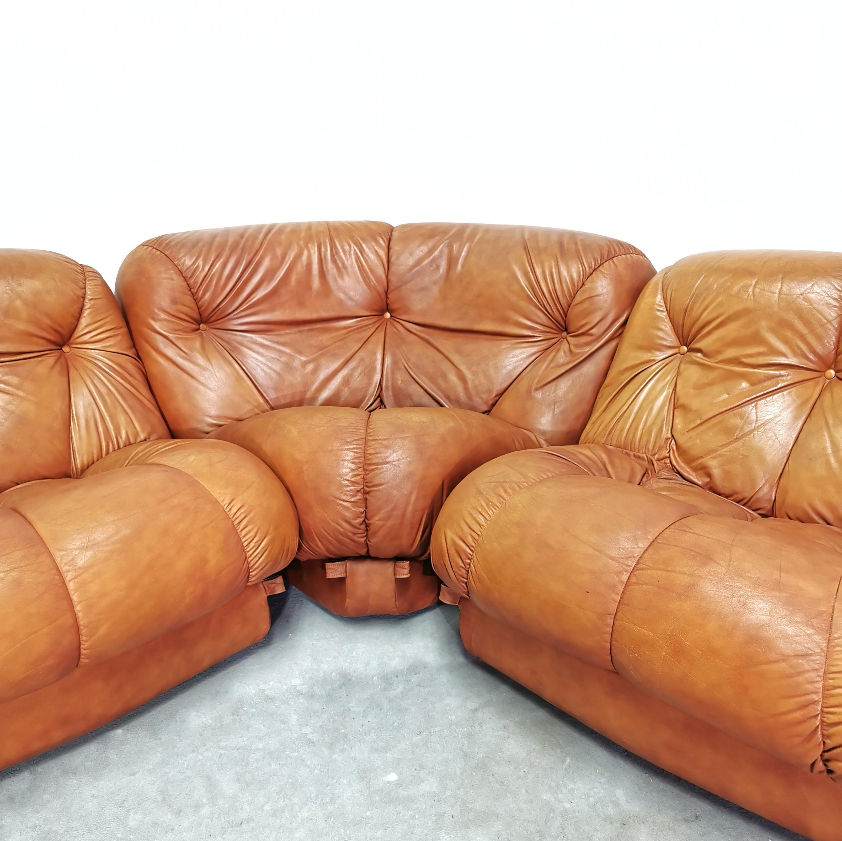 Mid-Century Modern Nuvolone modular leather sofa 5 modules 70s Rino Maturi for Mimo Design  For Sale
