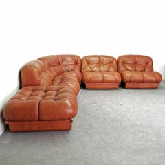 Vintage Nuvolone modular leather sofa 5 modules 70s Rino Maturi for Mimo Design 