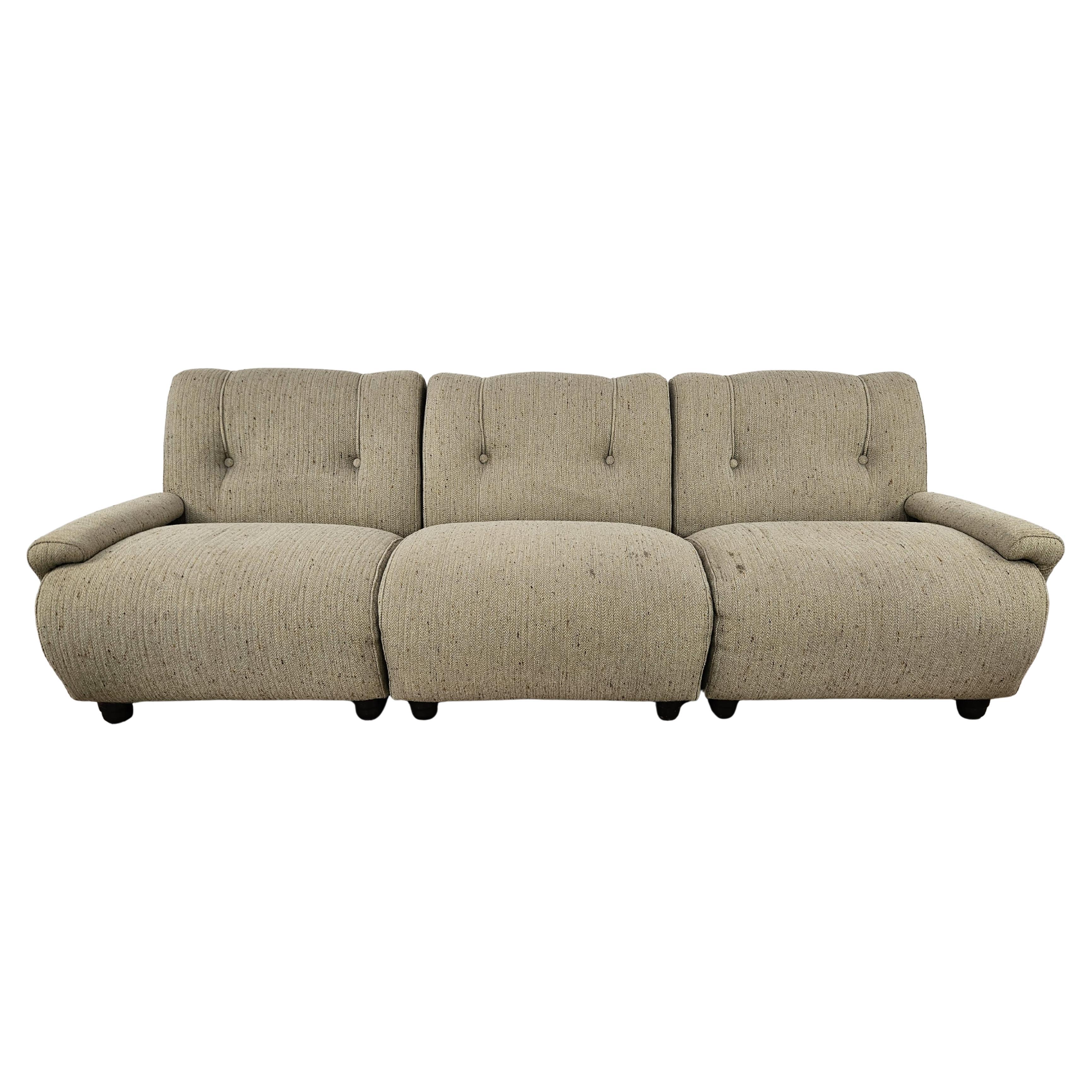 Vintage Mid Century three-seat modular sofa in 1970s gray fabric