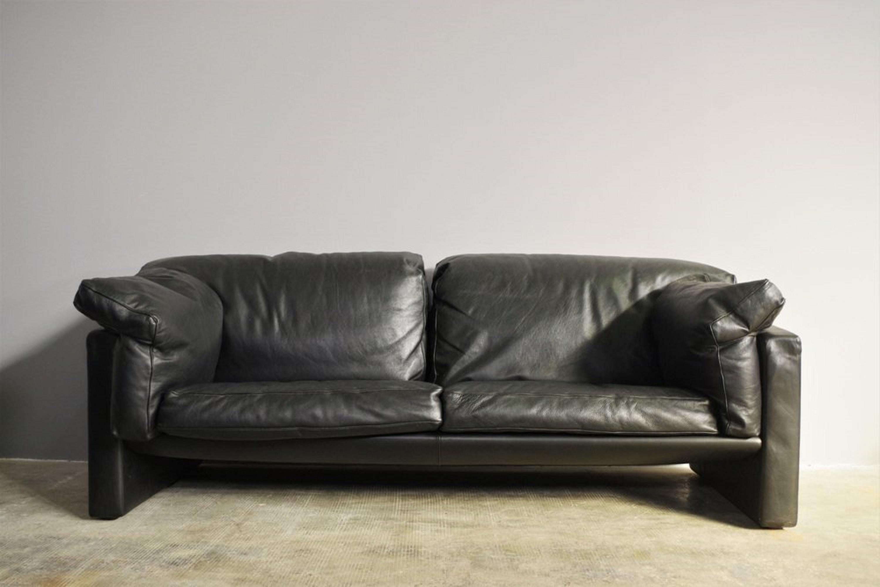 Canapé et fauteuils en cuir noir Moroso, 1984, ensemble de 3 en vente 5