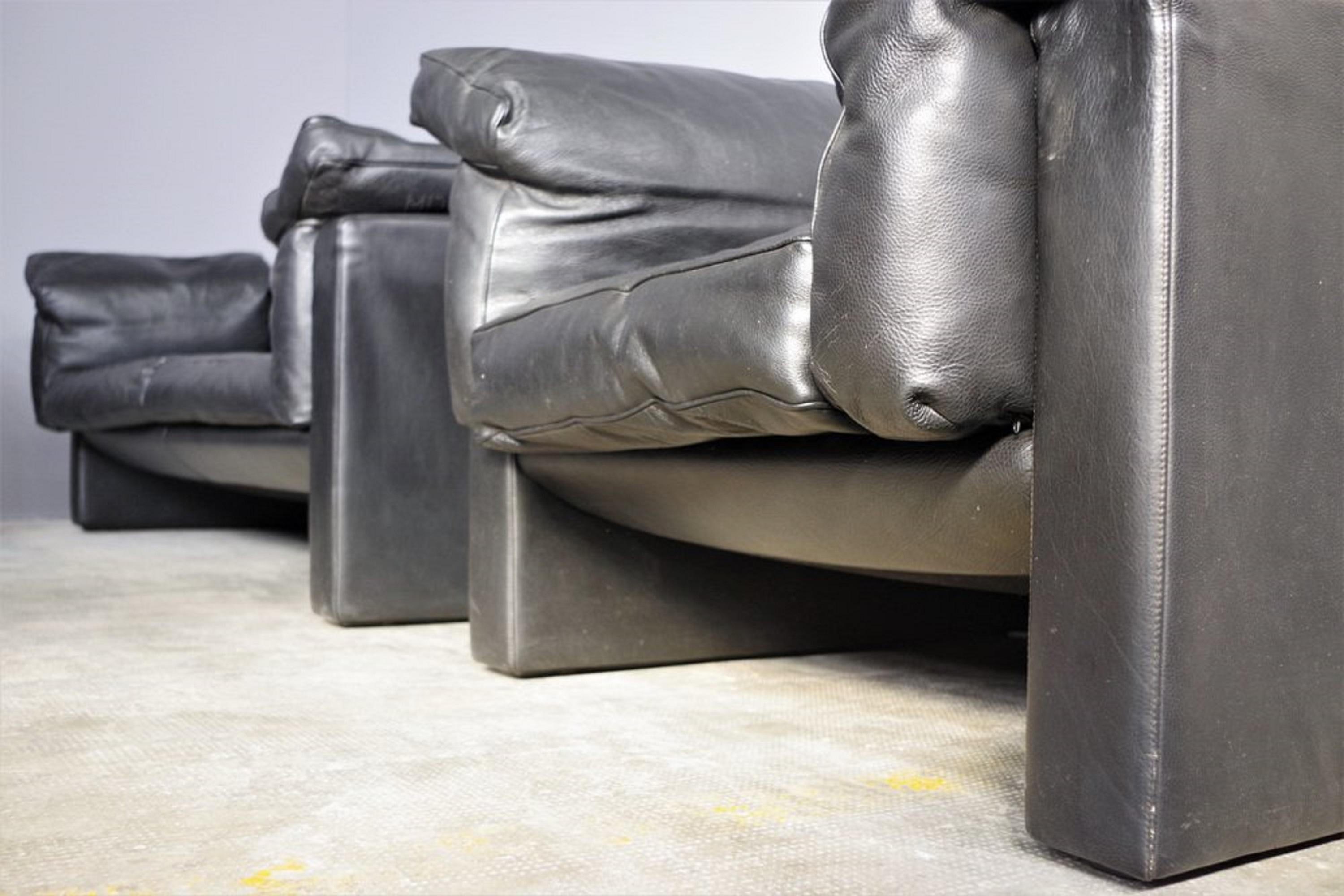 Canapé et fauteuils en cuir noir Moroso, 1984, ensemble de 3 en vente 7
