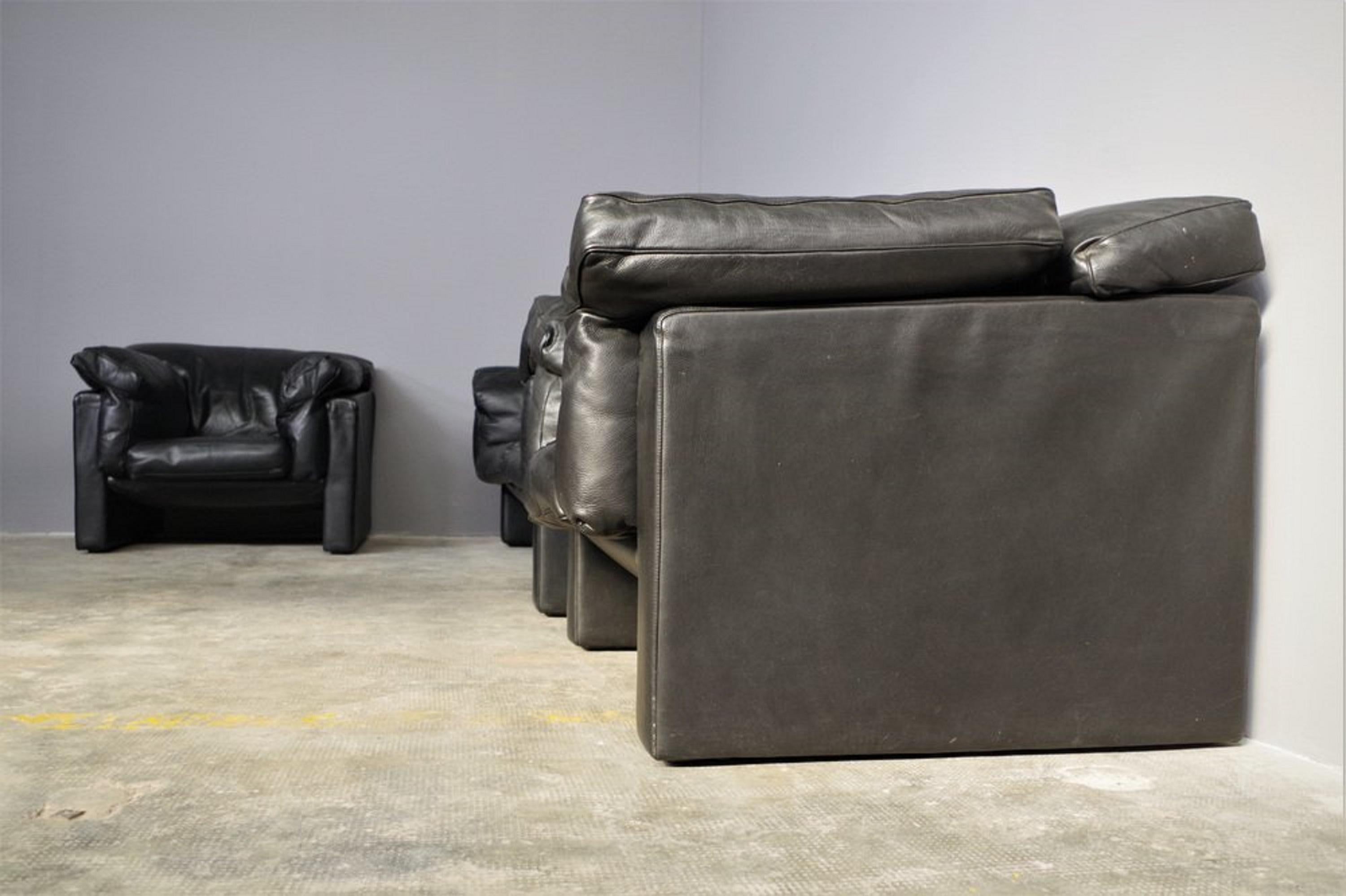 Canapé et fauteuils en cuir noir Moroso, 1984, ensemble de 3 en vente 8