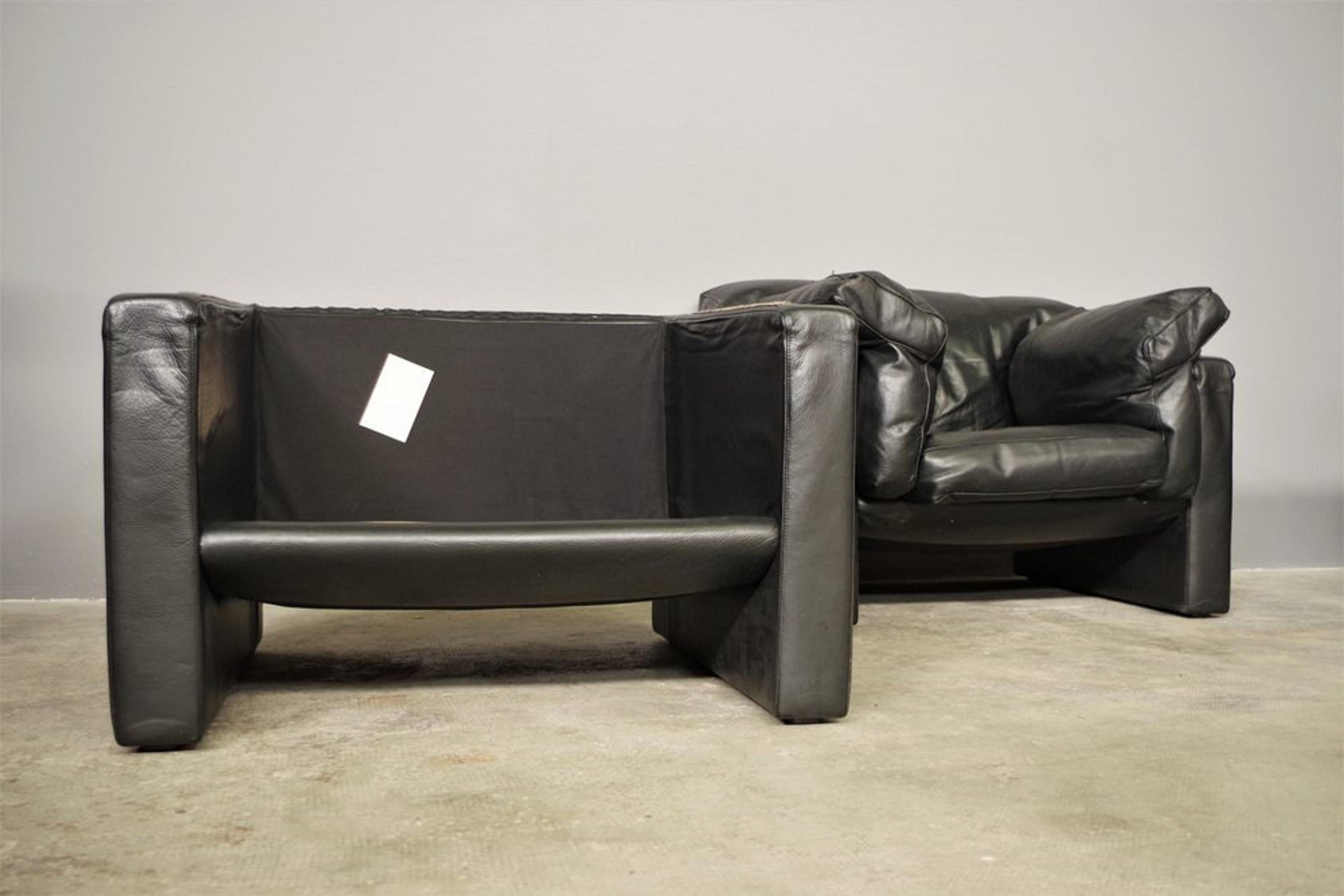 Canapé et fauteuils en cuir noir Moroso, 1984, ensemble de 3 en vente 10