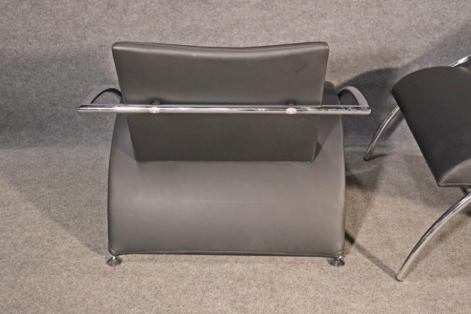 Divano Naiadi Attributed Leather and Chrome Mid-Century Modern Lounge Chairs 2
