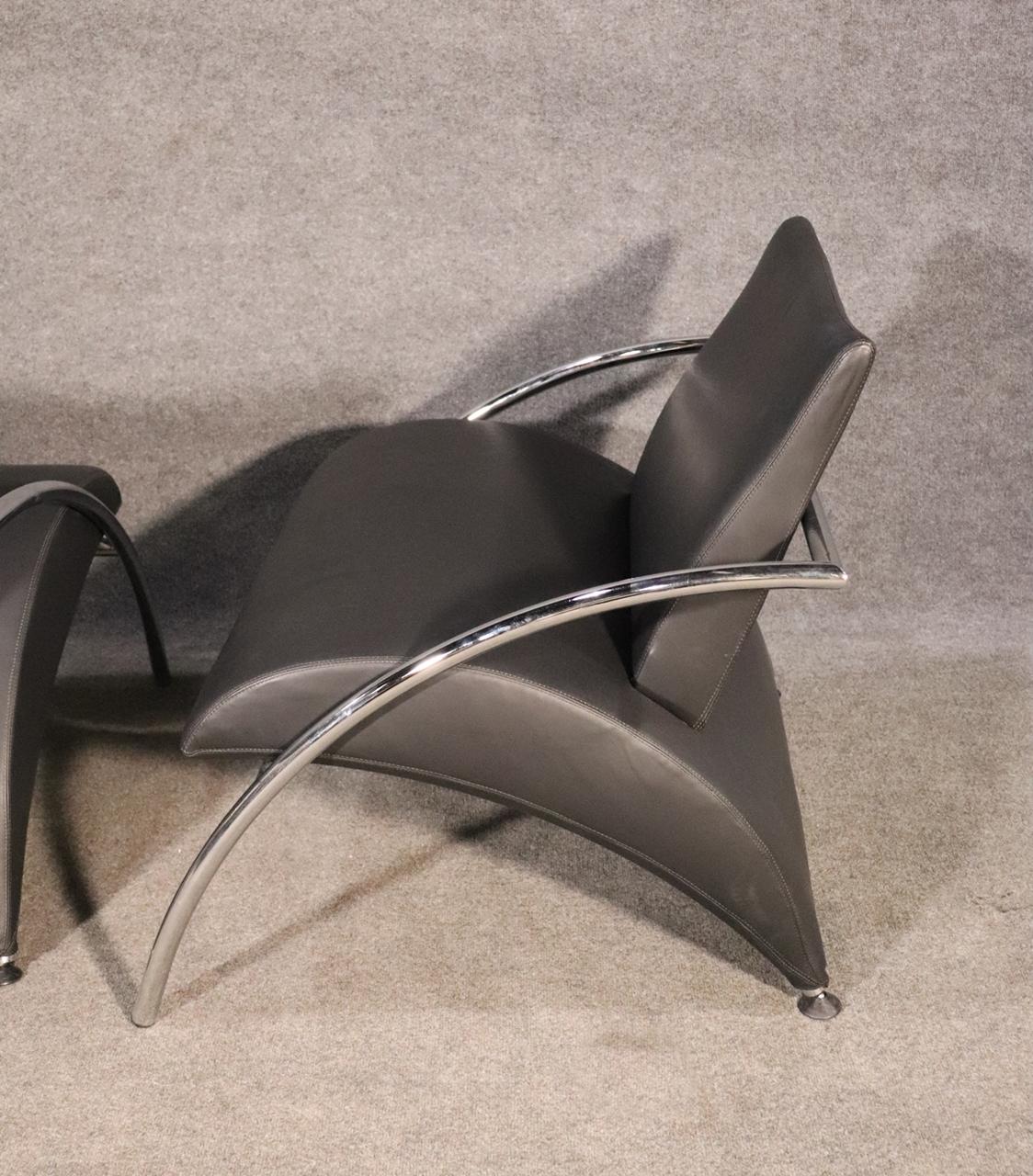 Divano Naiadi Attributed Leather and Chrome Mid-Century Modern Lounge Chairs 3