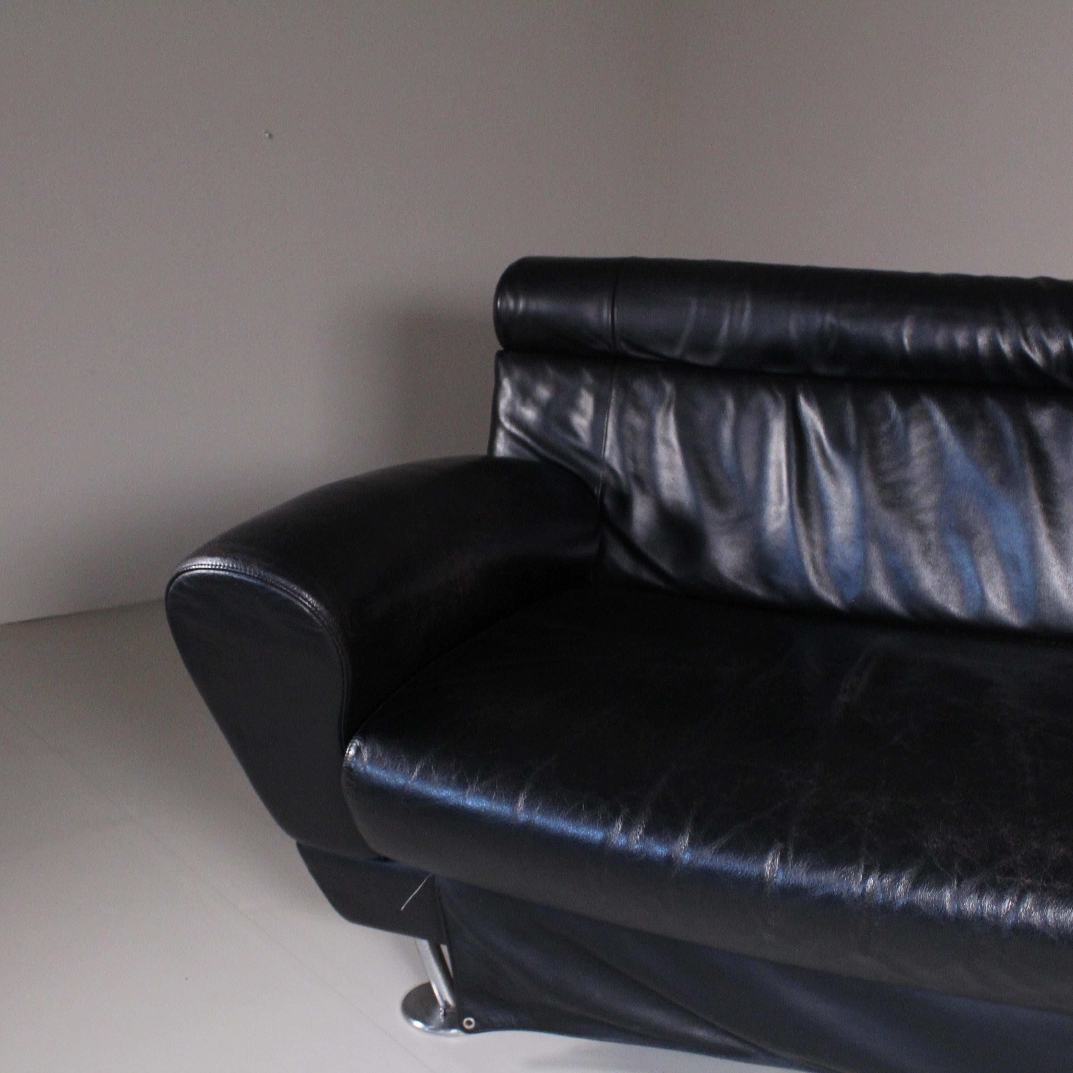 Leather  Balzo Loveseat black sofa, Massimo Iosa Ghini, Moroso, 1987 For Sale