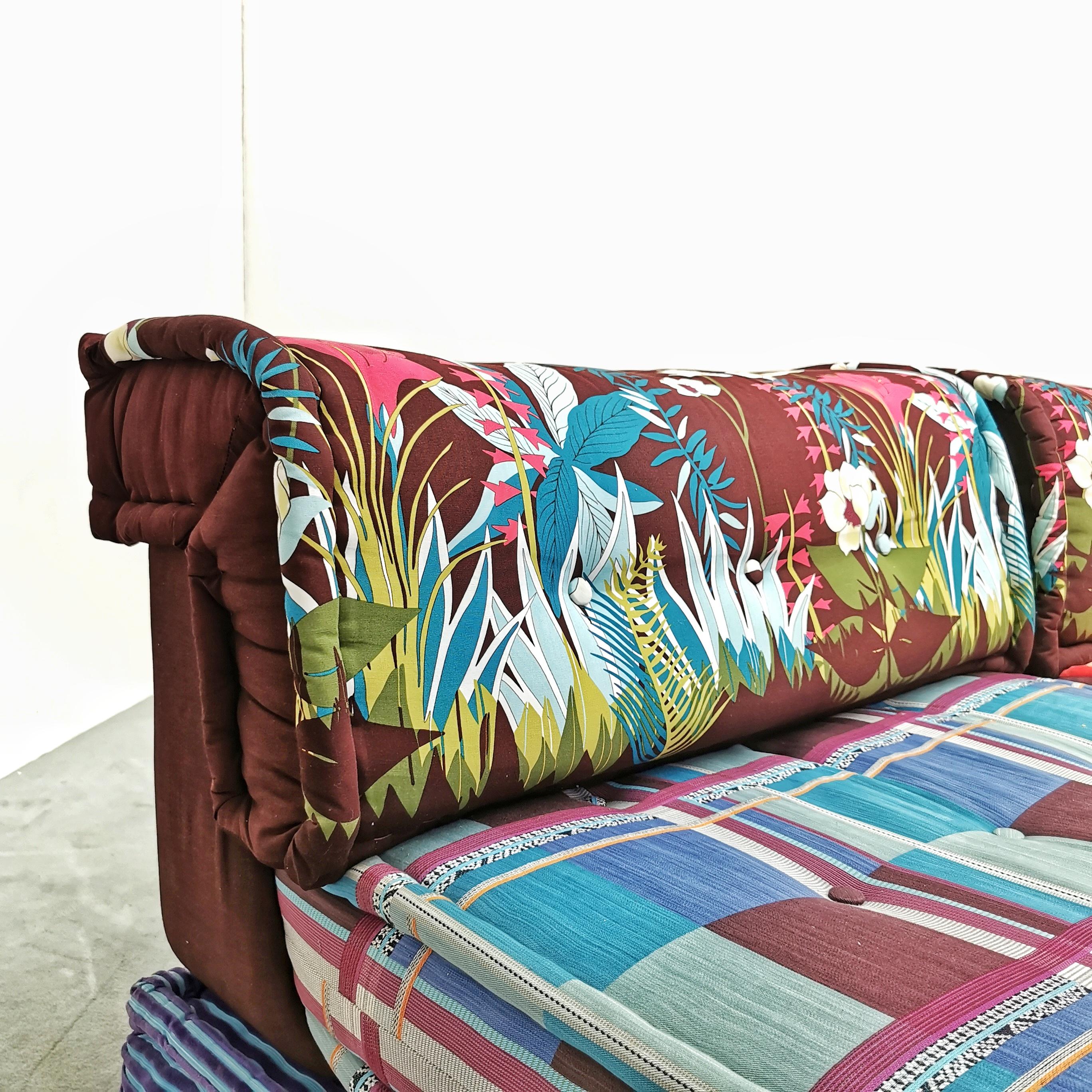 Quilted Roche Bobois Mah Jong sofa Kenzo and Missoni fabrics For Sale
