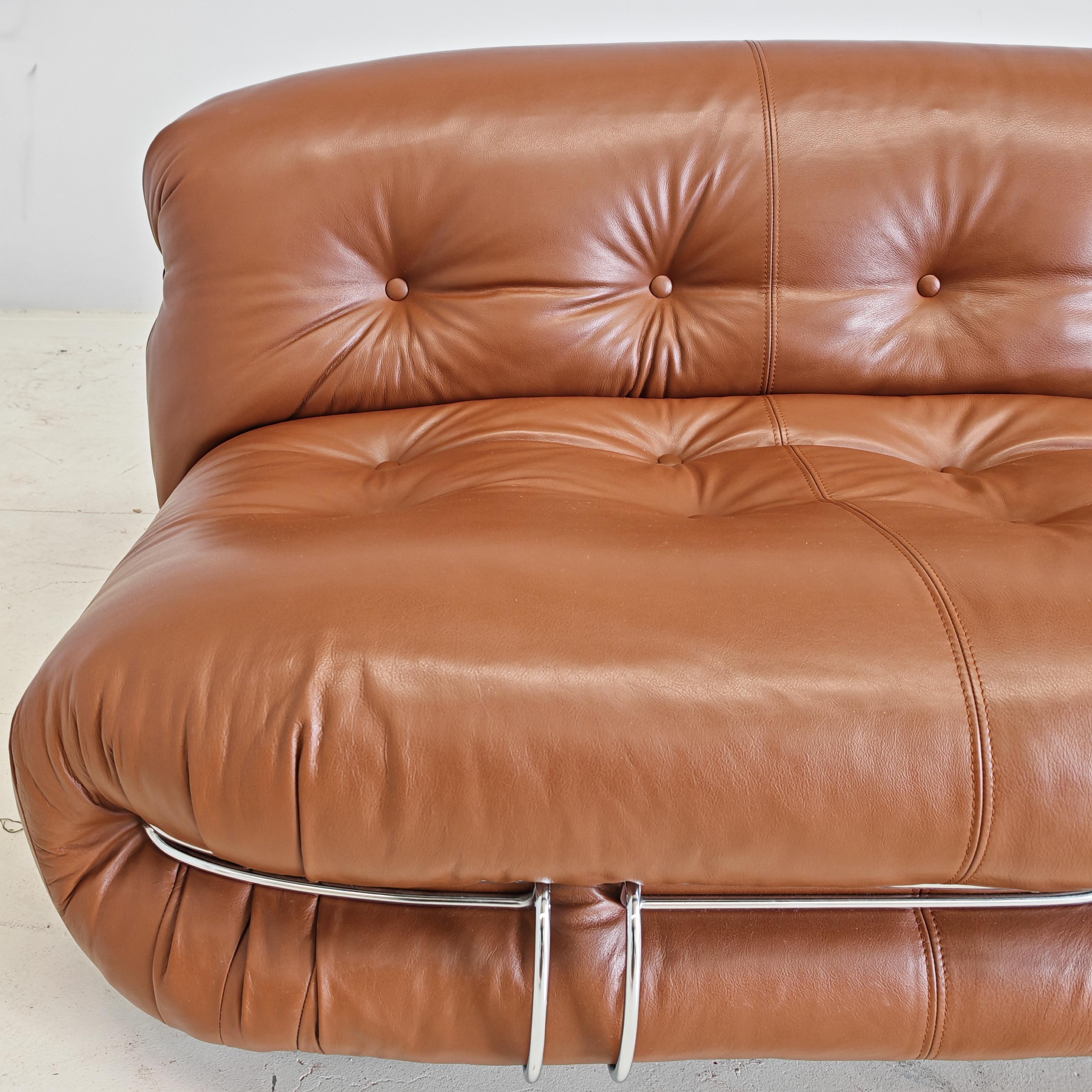 Canapé design Italie années 70 en cuir brun Soriana par Tobia Scarpa pour Cassina en vente 5