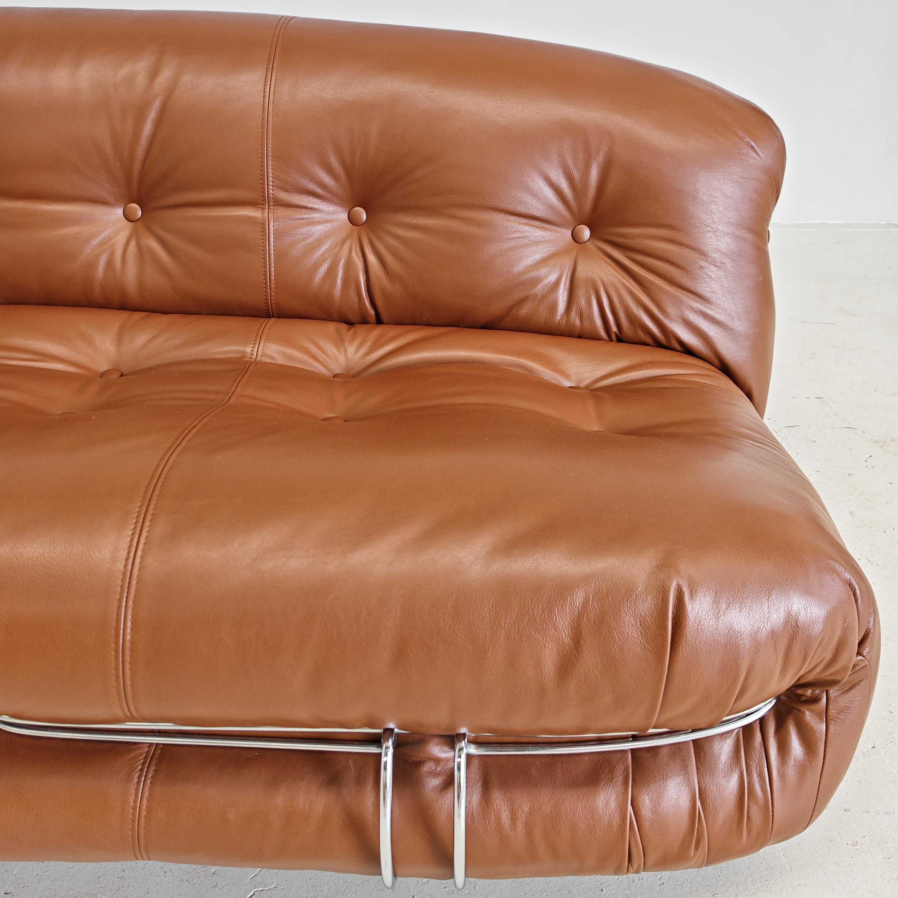 Canapé design Italie années 70 en cuir brun Soriana par Tobia Scarpa pour Cassina en vente 7
