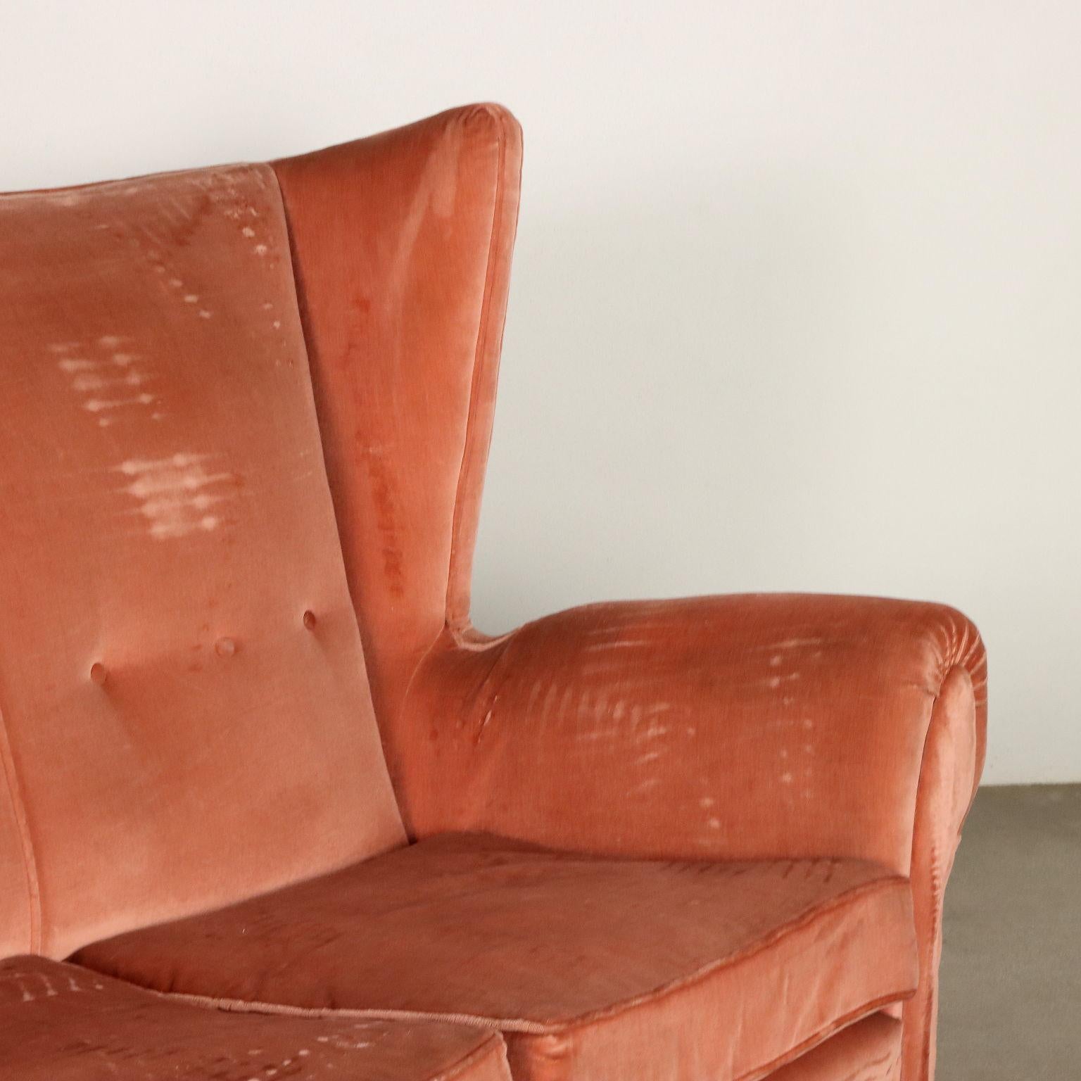 italien Canapé trois places en velours orange des années 1950 en vente
