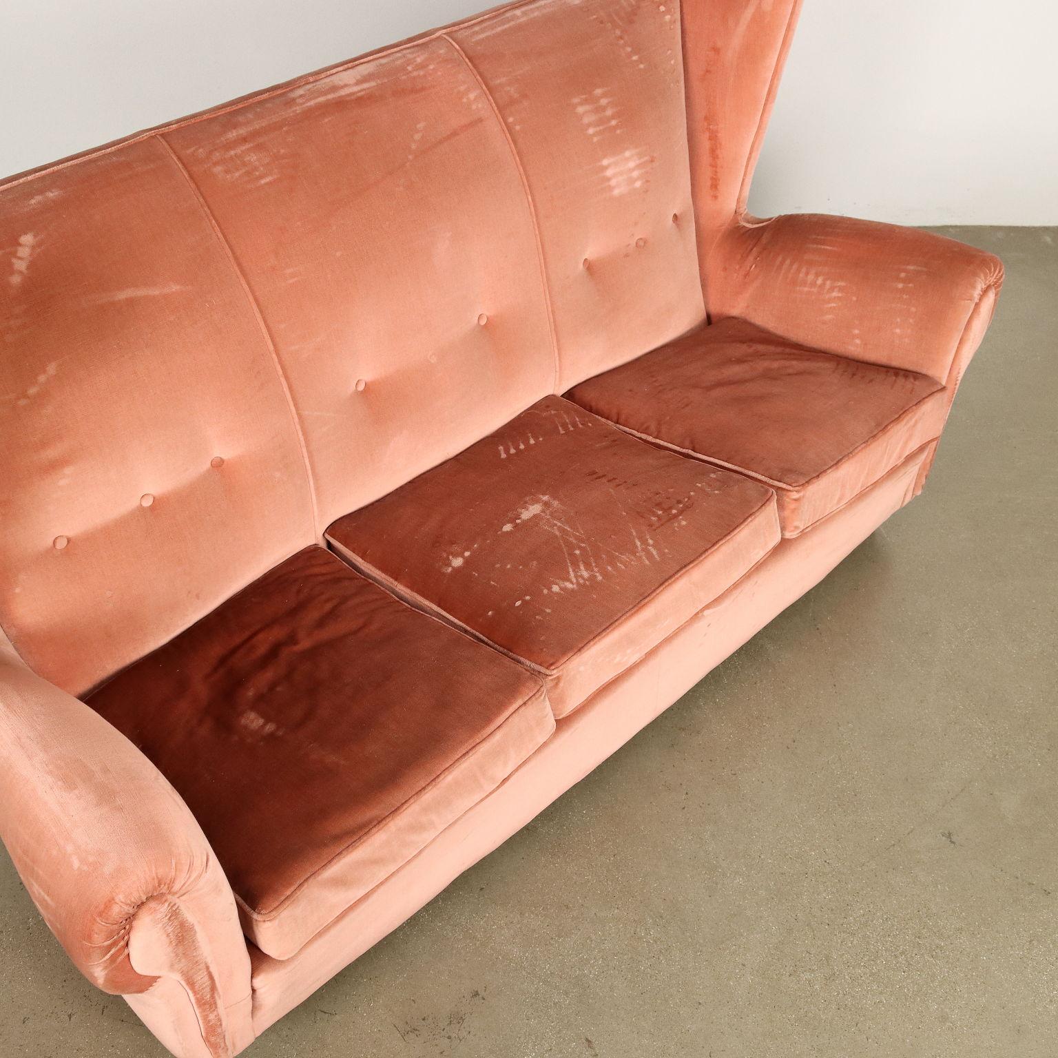 Milieu du XXe siècle Canapé trois places en velours orange des années 1950 en vente