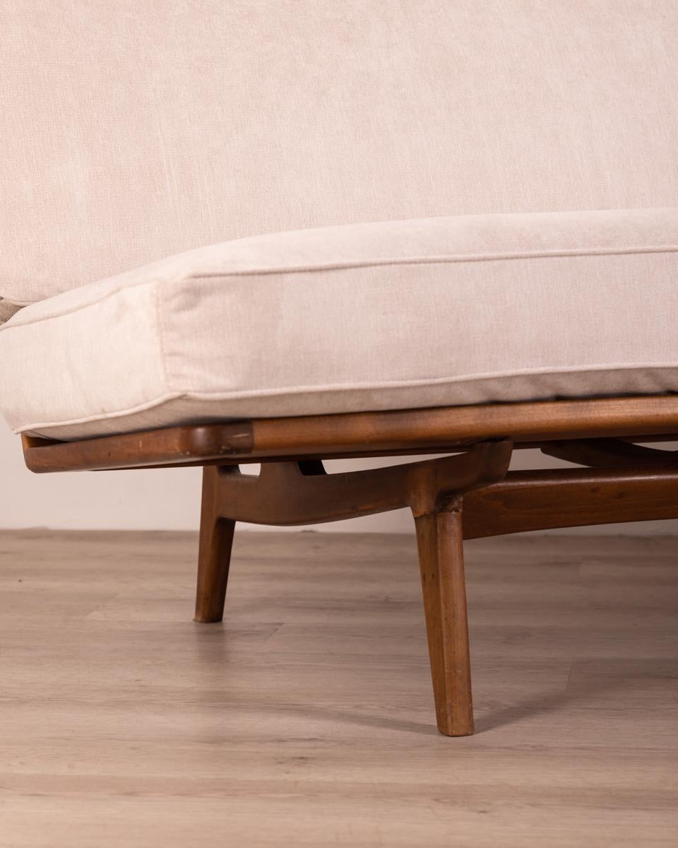 Vintage 1960s teak wood and gray fabric sofa Danish design For Sale 2