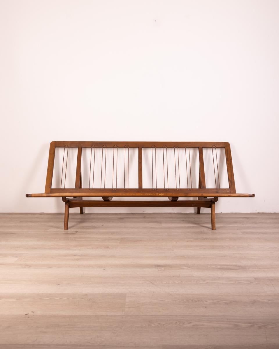 Vintage 1960s teak wood and gray fabric sofa Danish design For Sale 4