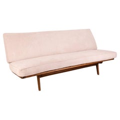 Vintage 1960s teak wood and gray fabric sofa Danish design