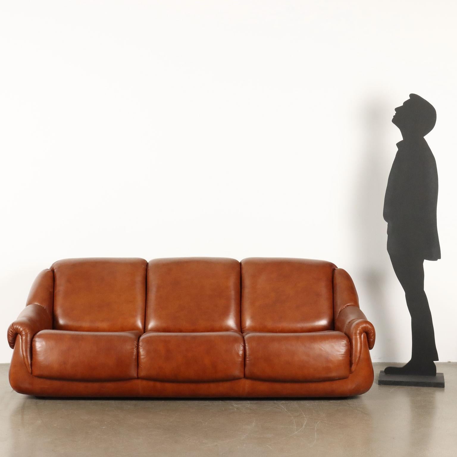 Mid-Century Modern Canapé vintage des années 70 en similicuir marron en vente