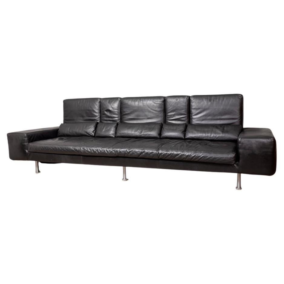 Vintage 1980s black leather "Domino" sofa designed by Massimo Morozzi for Cassina