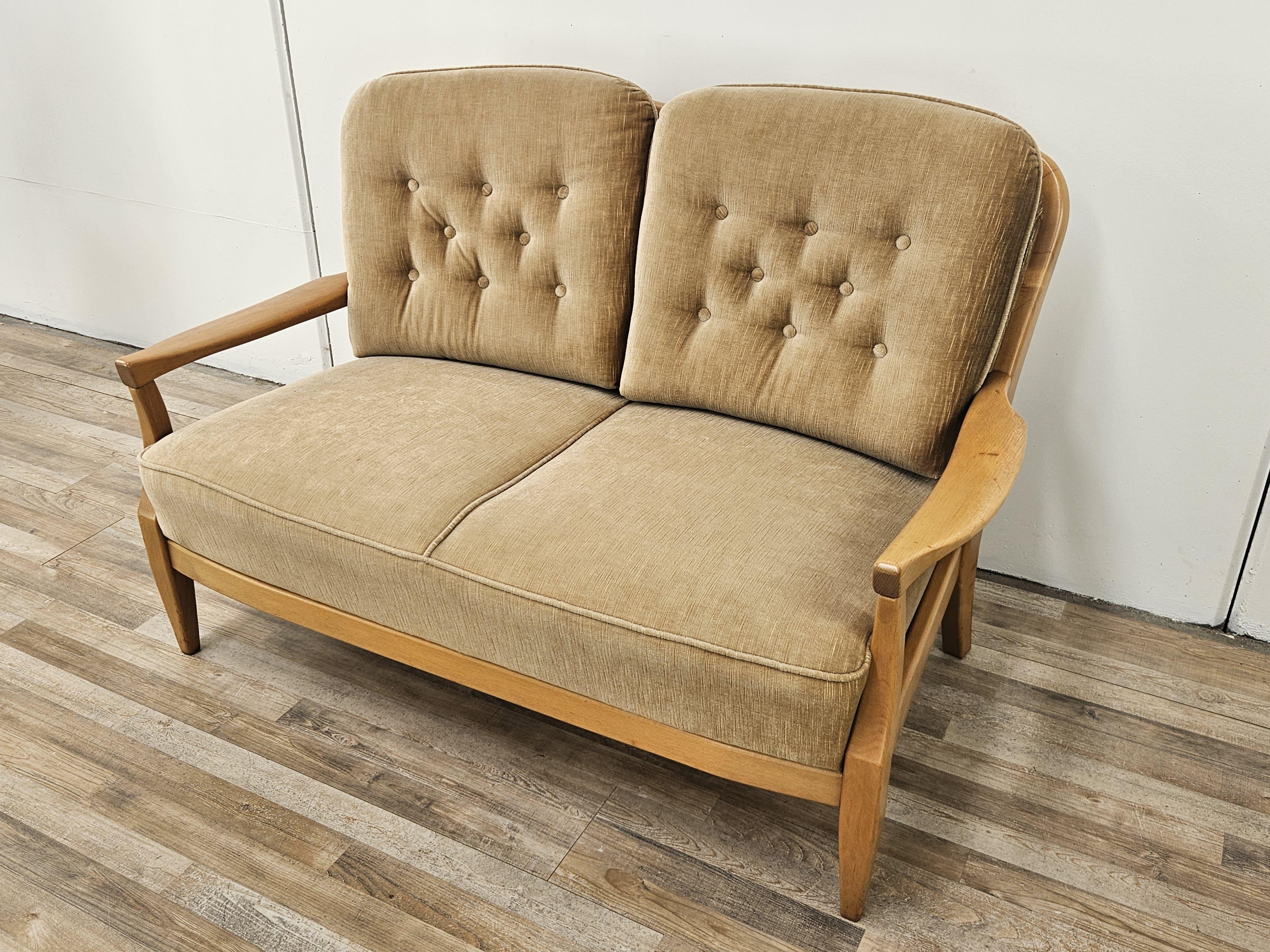 Mid-Century moderno Divano vintage due posti anni '70 in faggio in vendita
