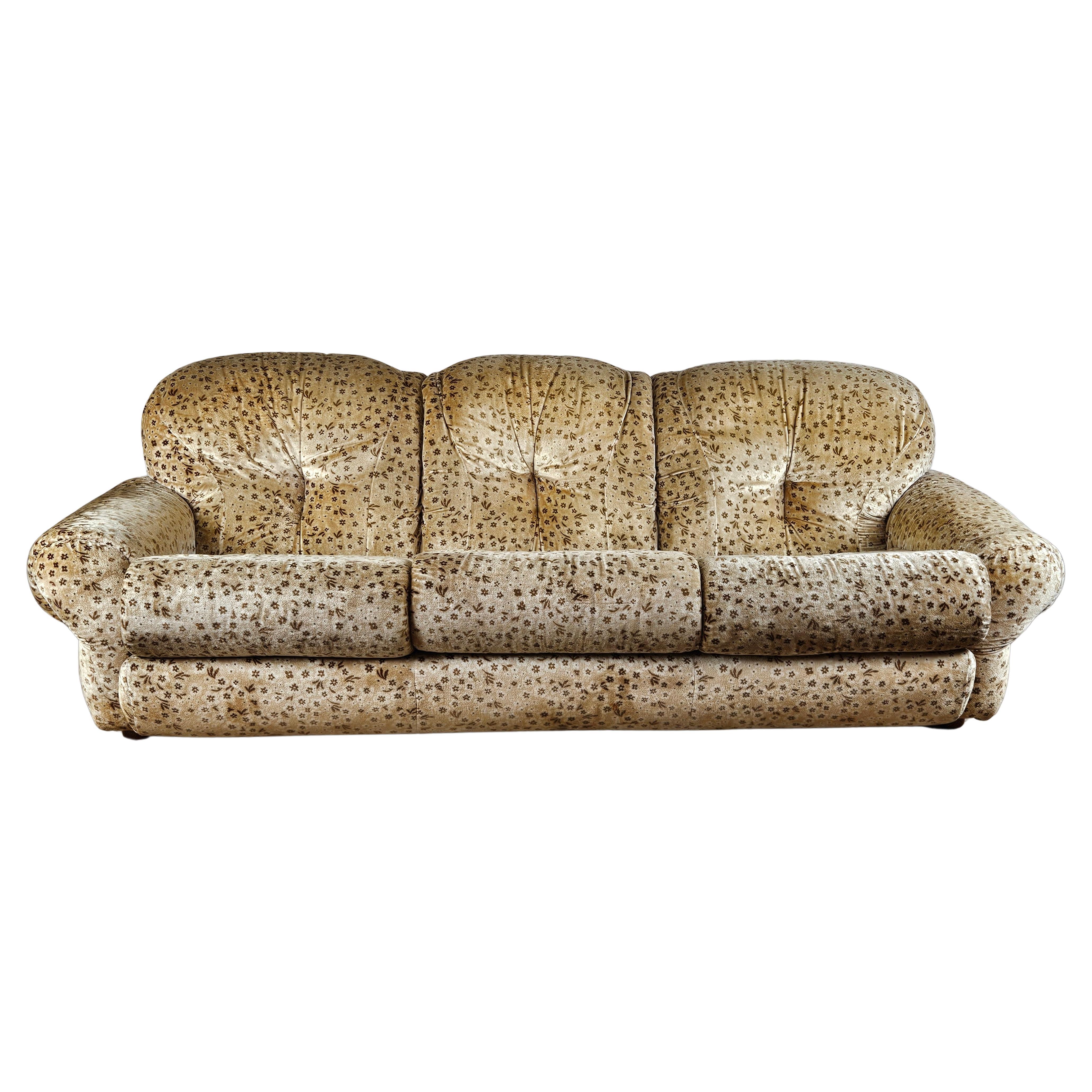 Vintage 1970s three-seater upholstered sofa 