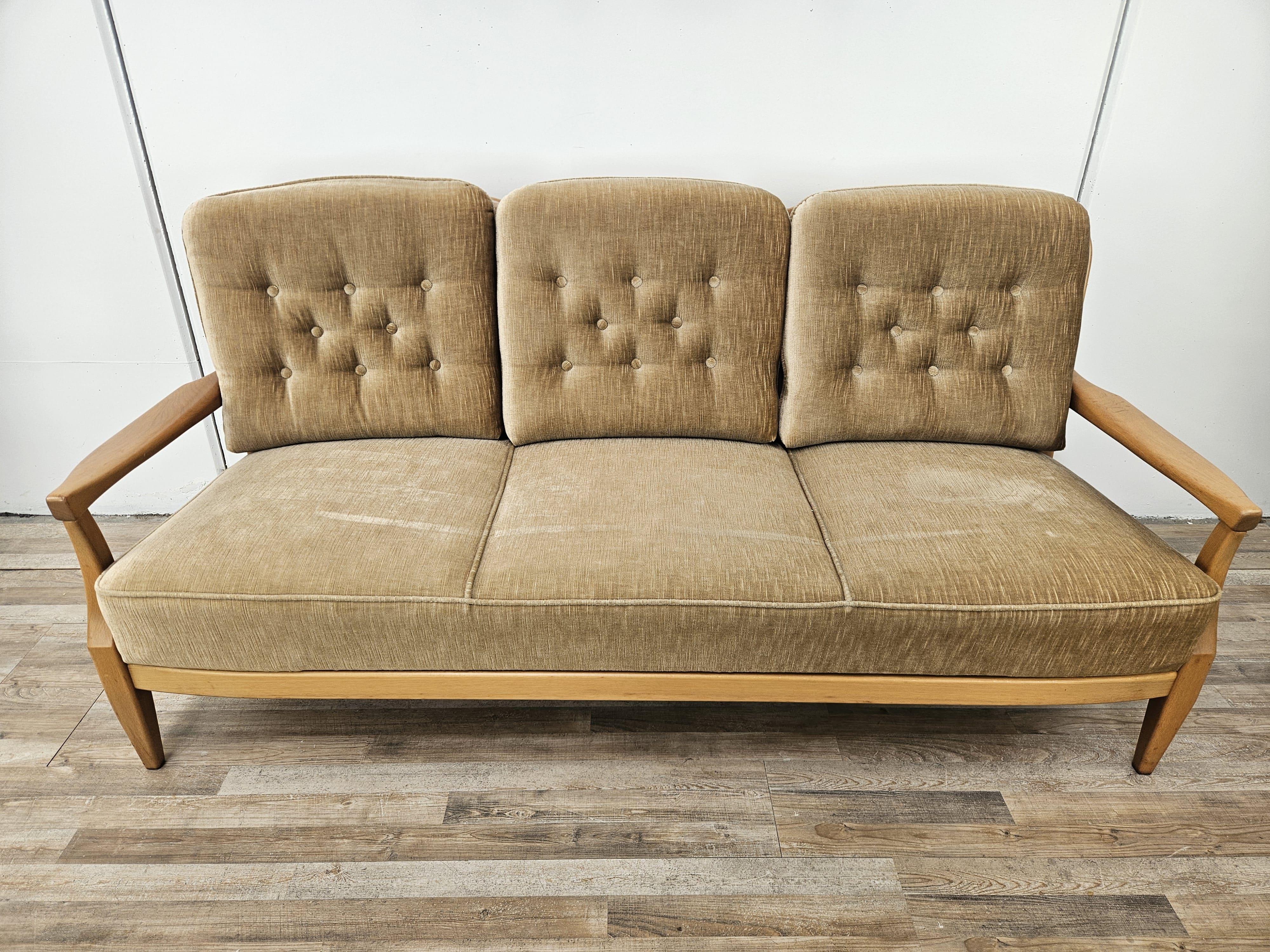 Italian Vintage 1970s three-seater beech sofa For Sale