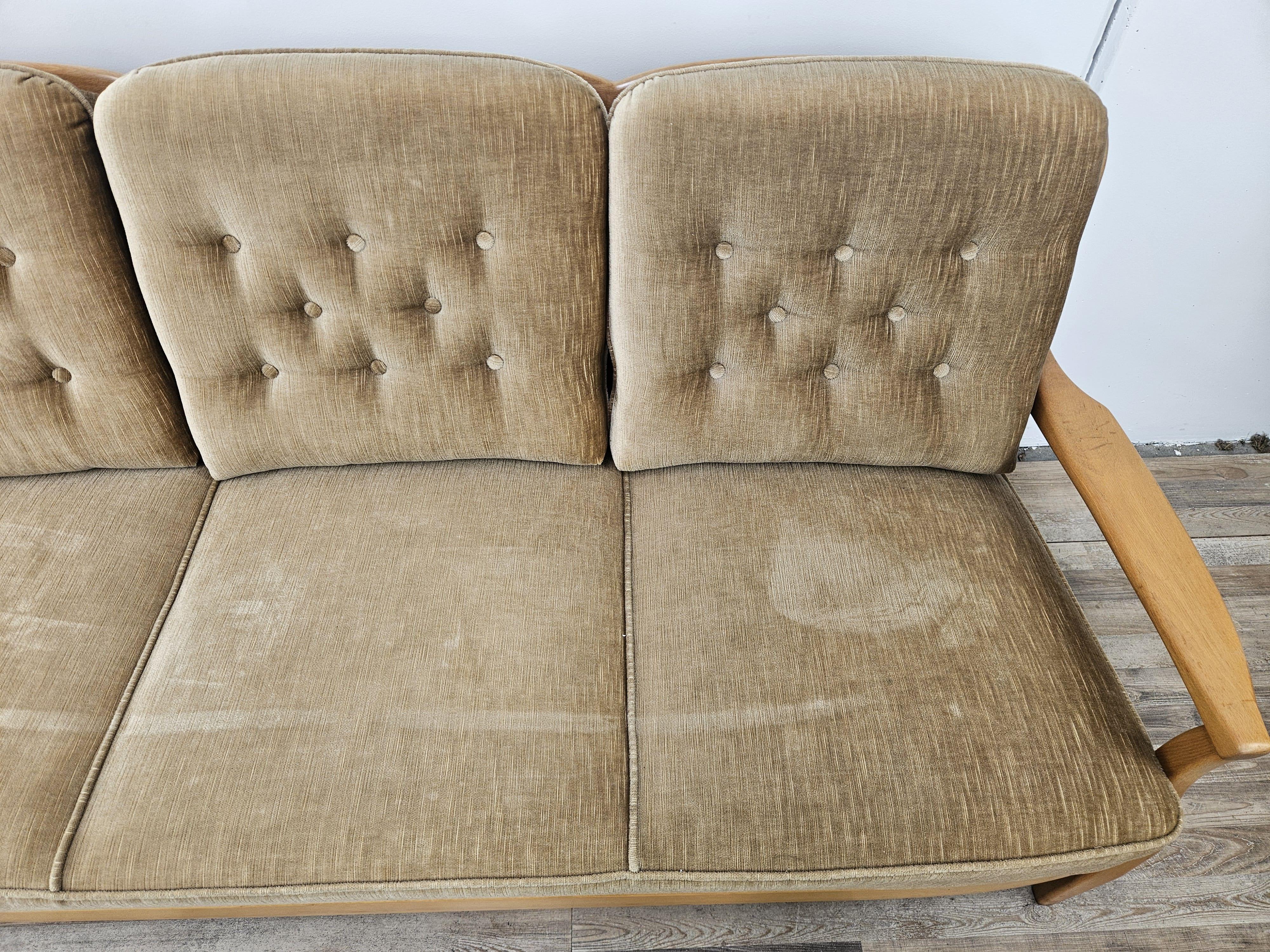 Fabric Vintage 1970s three-seater beech sofa For Sale