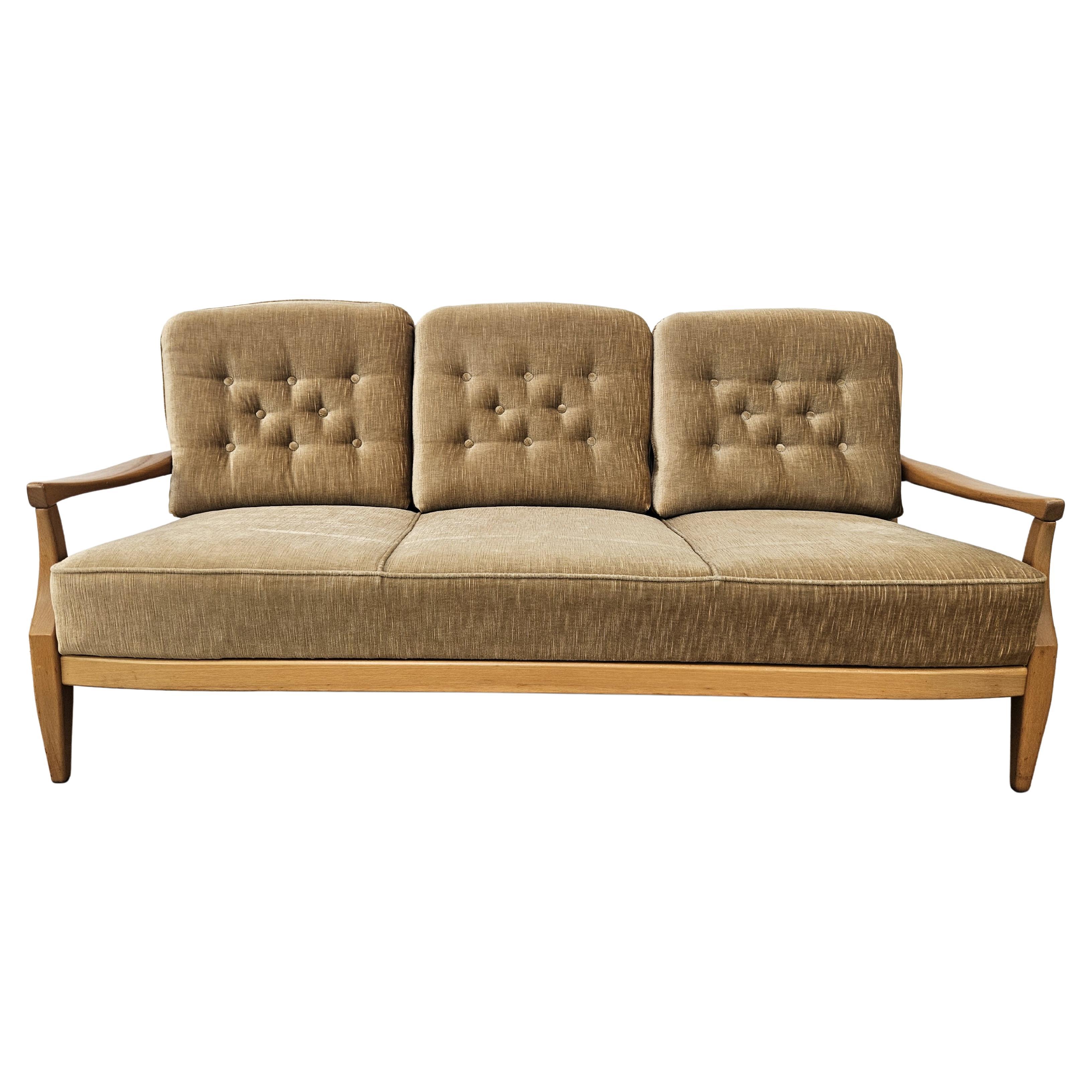 Vintage 1970s three-seater beech sofa