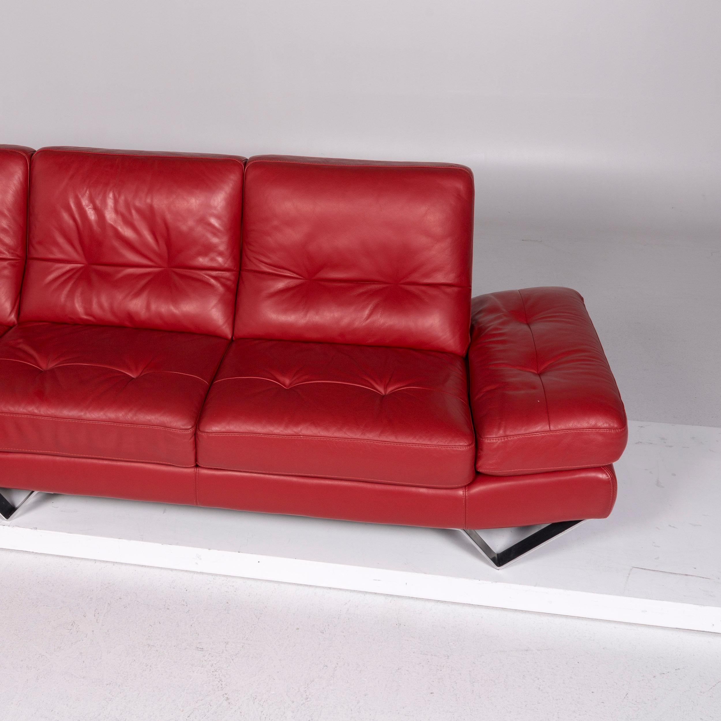 Divanotti Leder Sofa Set Rot 1 Ecksofa 1 Hocker 4