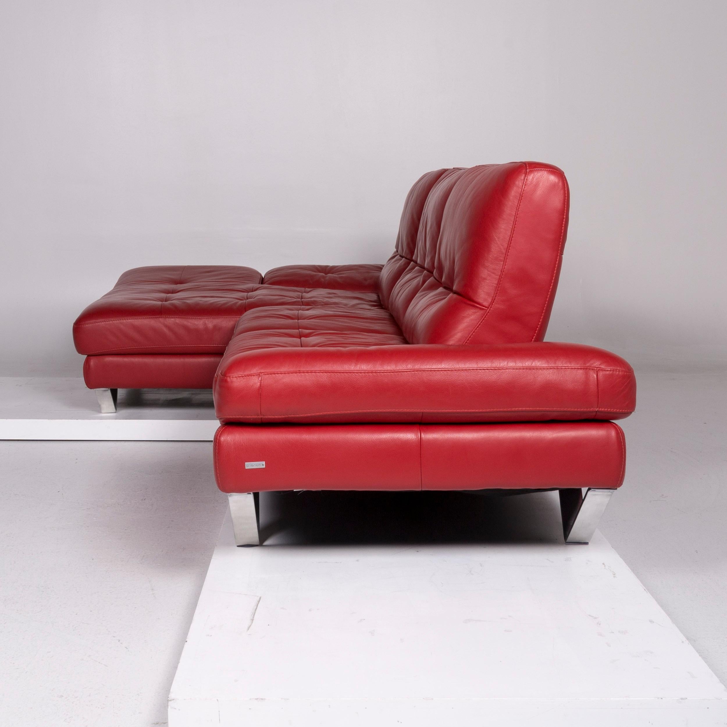 Divanotti Leder Sofa Set Rot 1 Ecksofa 1 Hocker 6