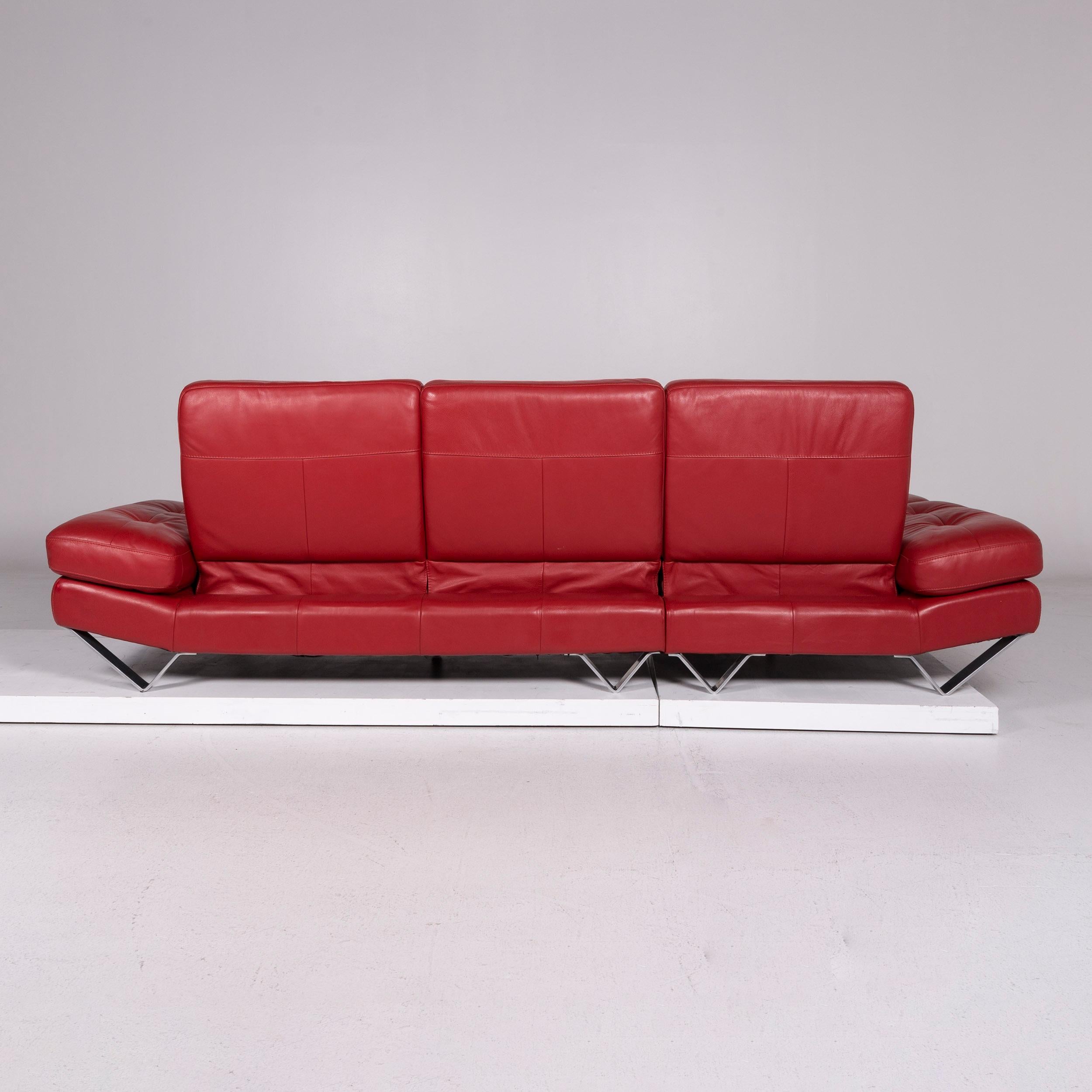 Divanotti Leder Sofa Set Rot 1 Ecksofa 1 Hocker 7