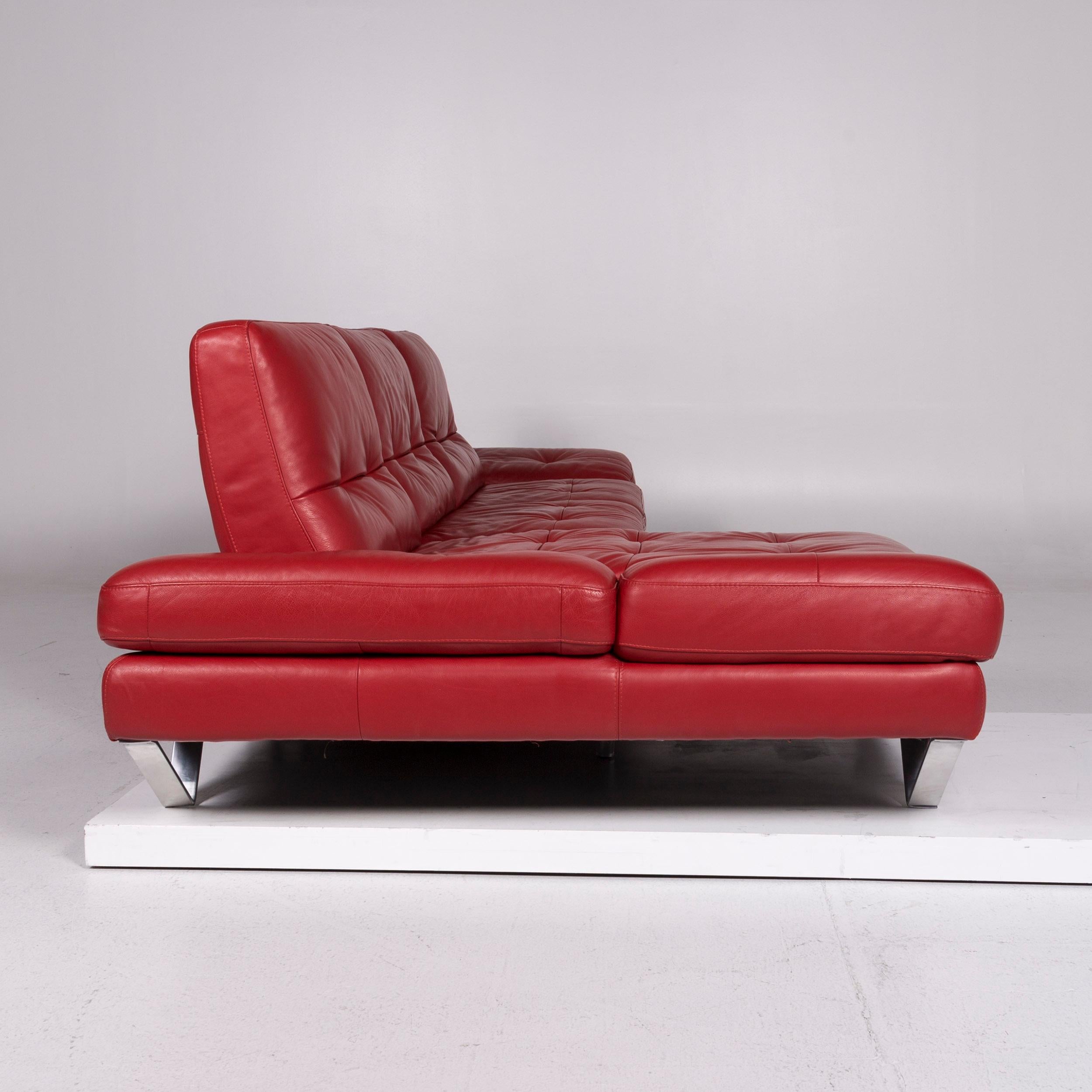 Divanotti Leder Sofa Set Rot 1 Ecksofa 1 Hocker 8