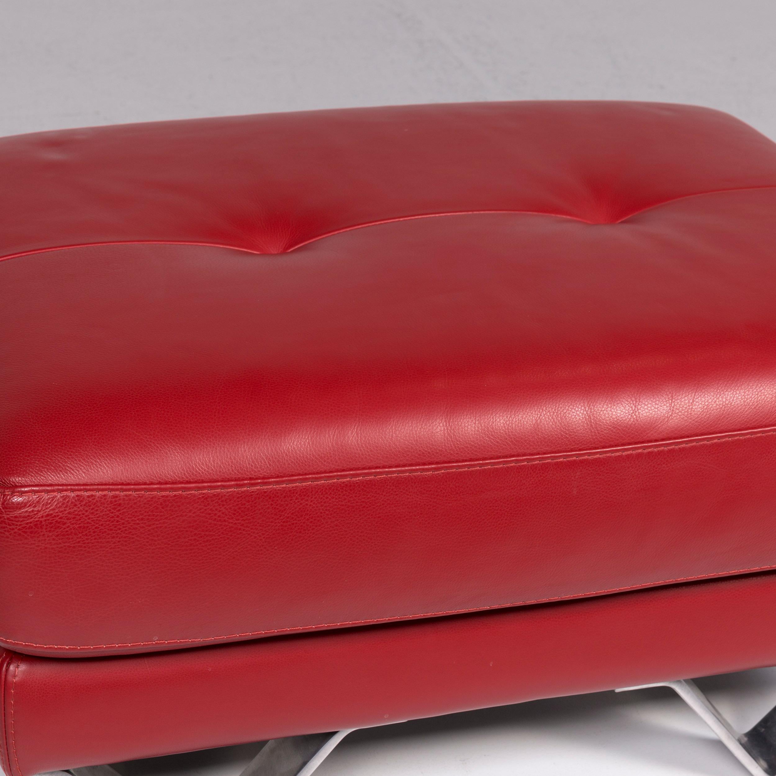 Divanotti Leder Sofa Set Rot 1 Ecksofa 1 Hocker 9