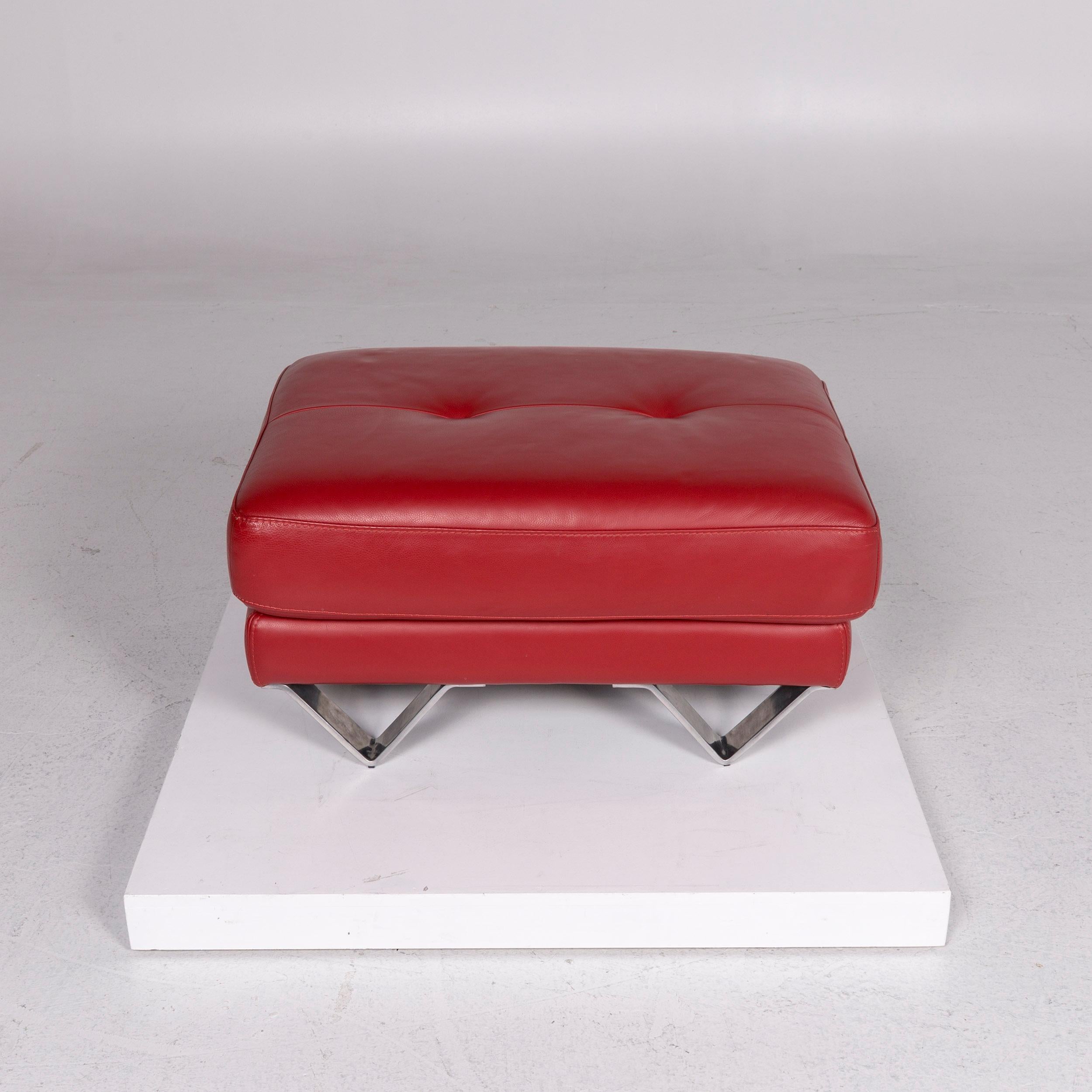 Divanotti Leder Sofa Set Rot 1 Ecksofa 1 Hocker 11