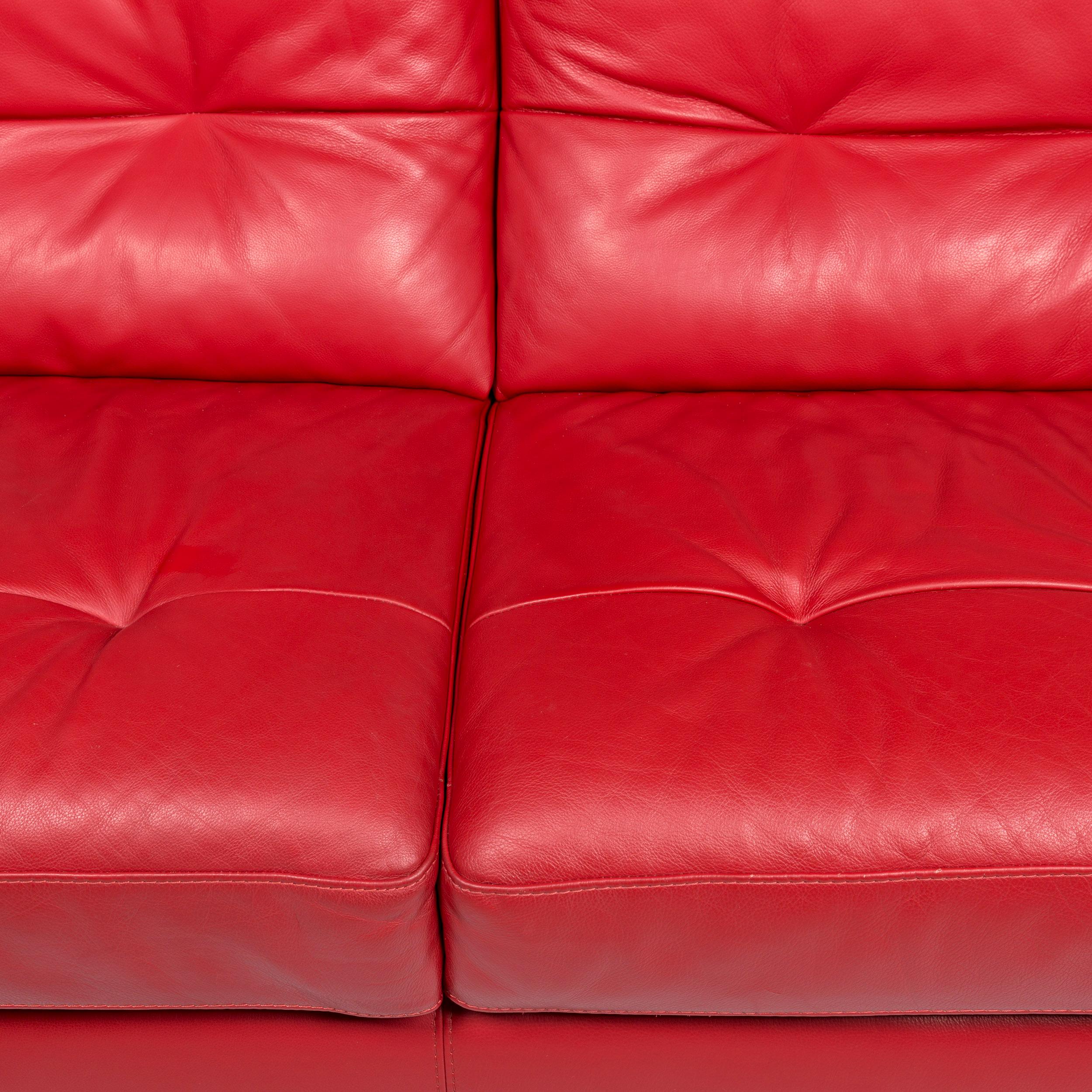 Divanotti Leder Sofa Set Rot 1 Ecksofa 1 Hocker (21. Jahrhundert und zeitgenössisch)