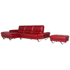 Divanotti Leder Sofa Set Rot 1 Ecksofa 1 Hocker