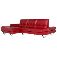 Divanotti Leona Leather Corner Sofa Red Sofa Electric Function Relaxation Couch