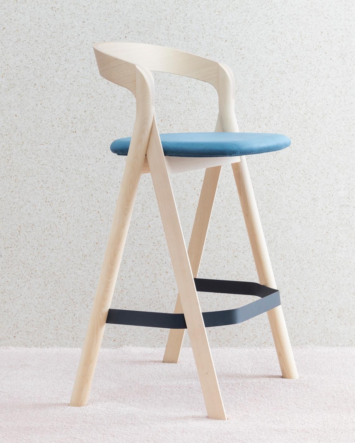 Italian Diverge Stool in Ash Structure, Upholstered Seat, by Skrivo Design For Sale