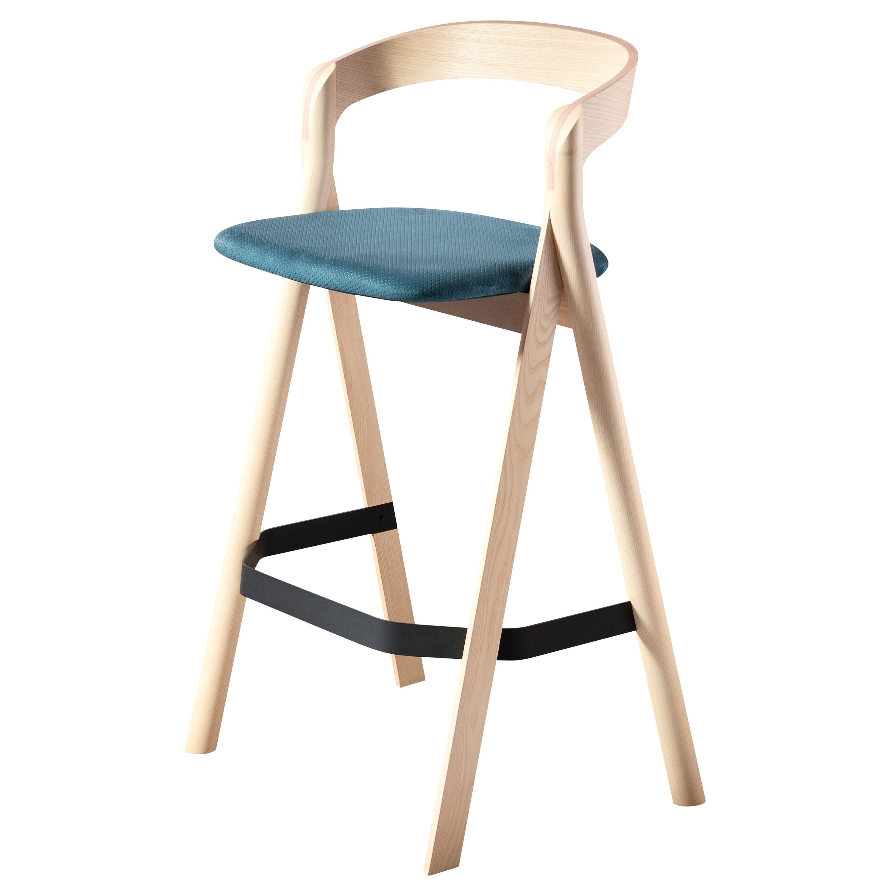 For Sale: Blue (Sponge Blue) Diverge Stool in Ash Structure, Upholstered Seat, by Skrivo Design