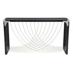 Modern Industrial Hall Table by Peter Harrison. Metal , Cables & Dyed Black Wood
