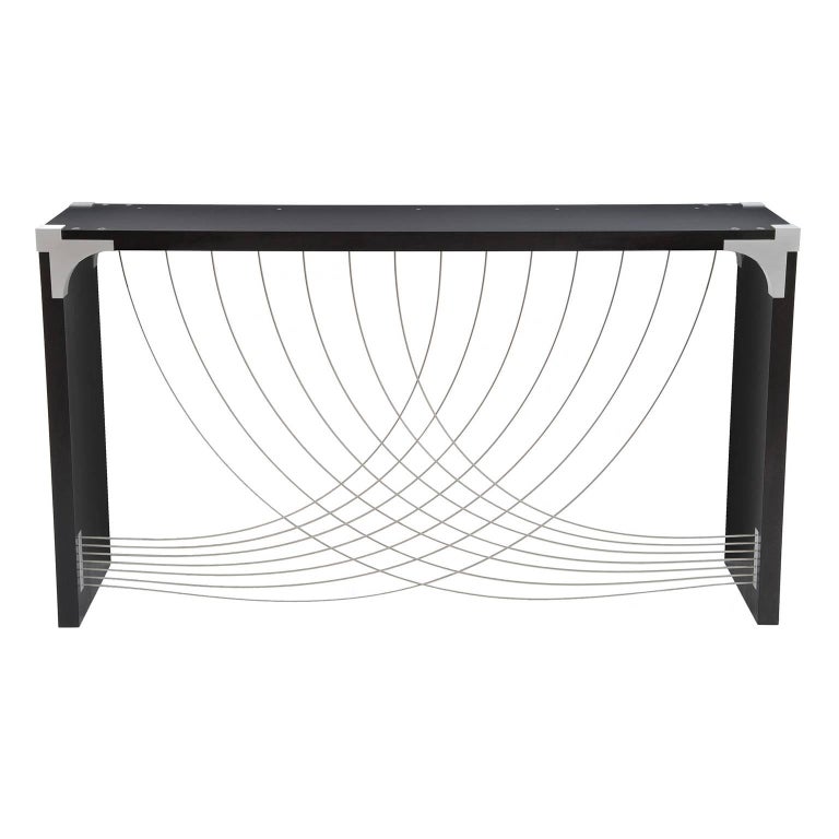 Modern Industrial Hall Table by Peter Harrison. Metal ,Cables & Dyed Black Wood For Sale