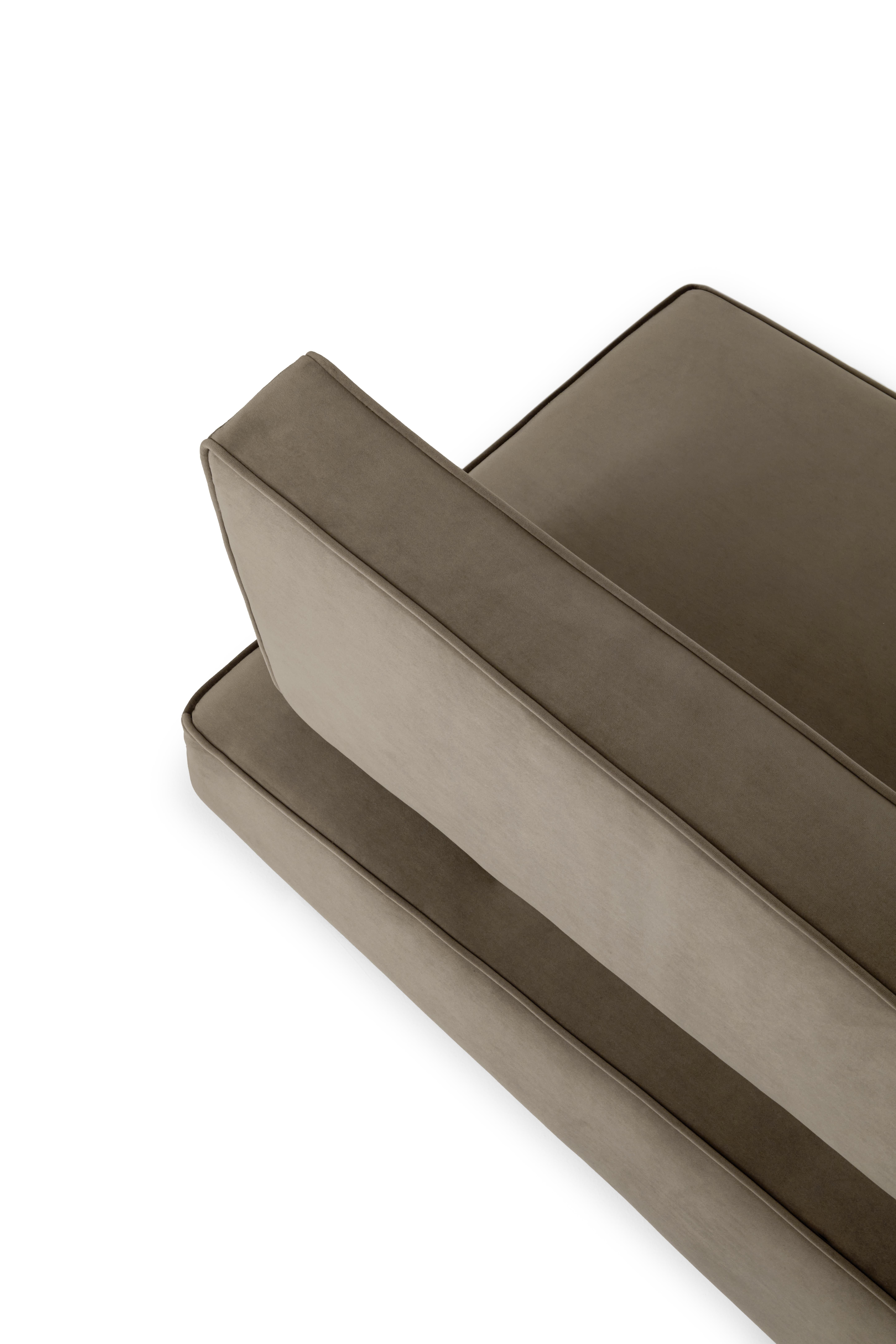 Polished 'Divergent' Velvet Sofa by Marta Delgado, Olive, Stainless Steel For Sale