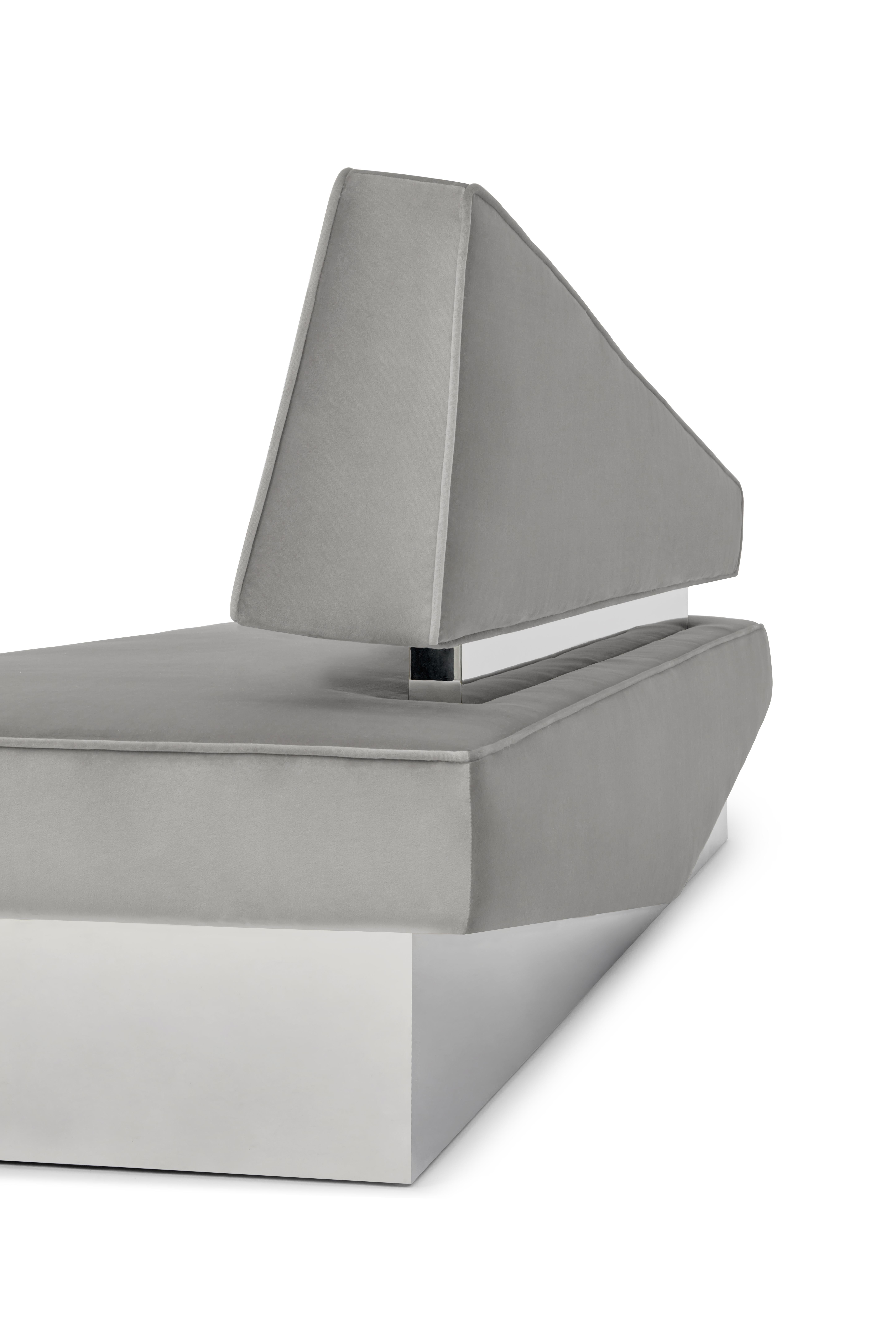 'Divergent' Velvet Sofa by Marta Delgado, Olive, Stainless Steel In New Condition For Sale In Paris, IDF