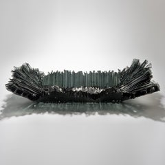 Divide in Grey, black ridged Glass Sculptural Centrepiece by Wayne Charmer