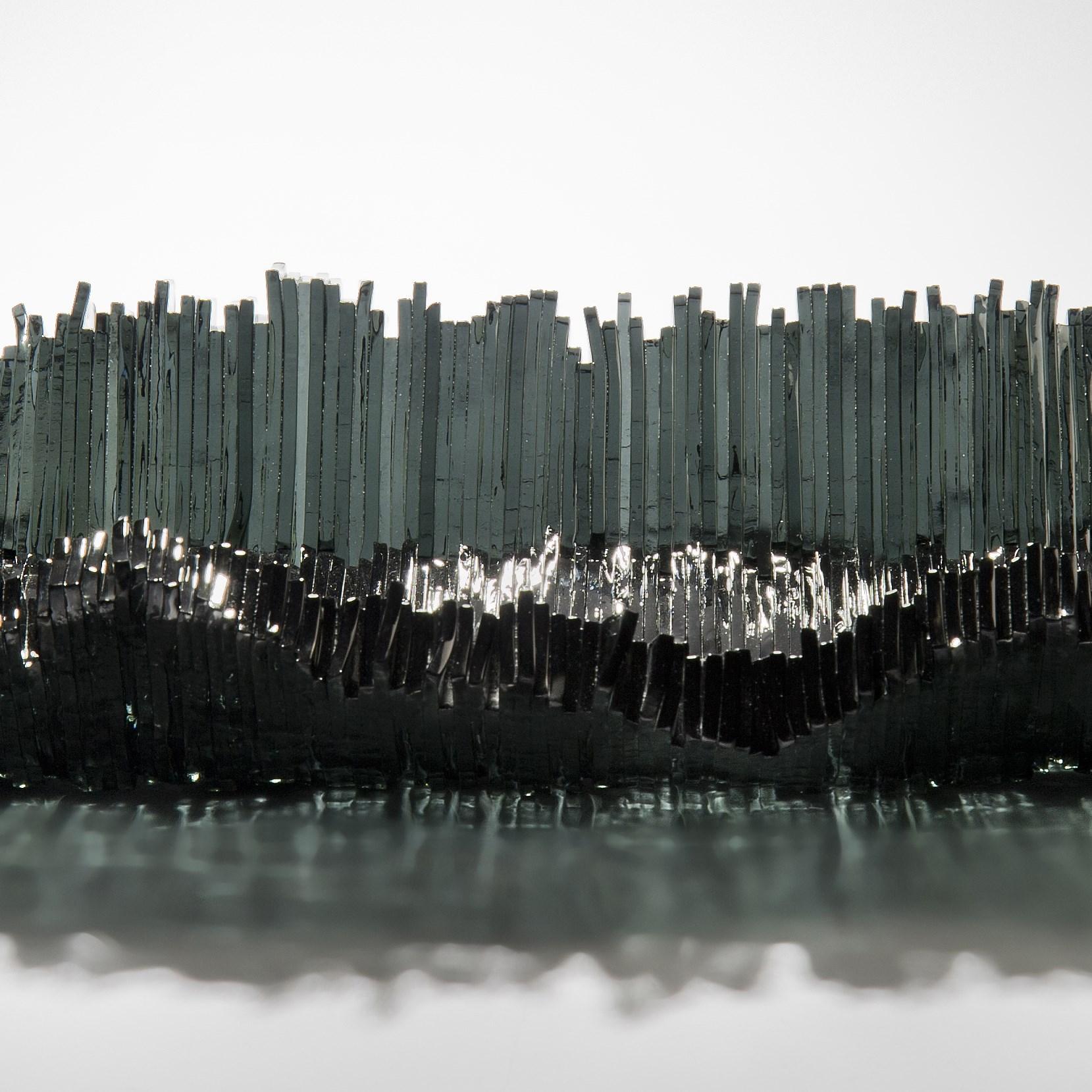 Organic Modern Divide in Grey, black ridged Glass Sculptural Centrepiece by Wayne Charmer For Sale
