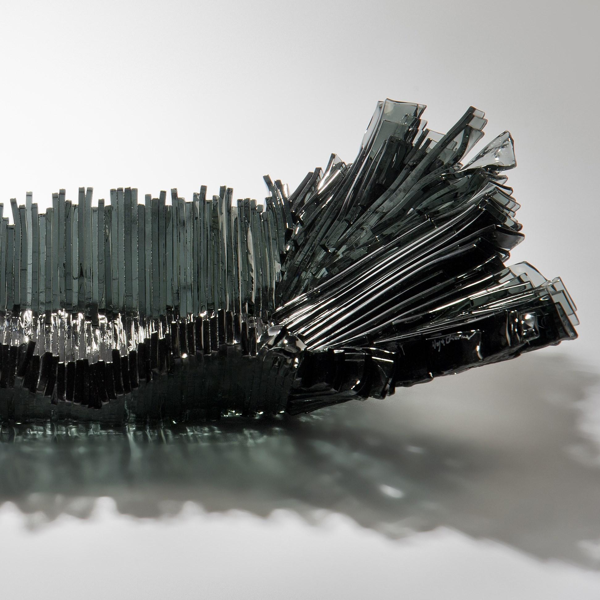 British Divide in Grey, black ridged Glass Sculptural Centrepiece by Wayne Charmer For Sale