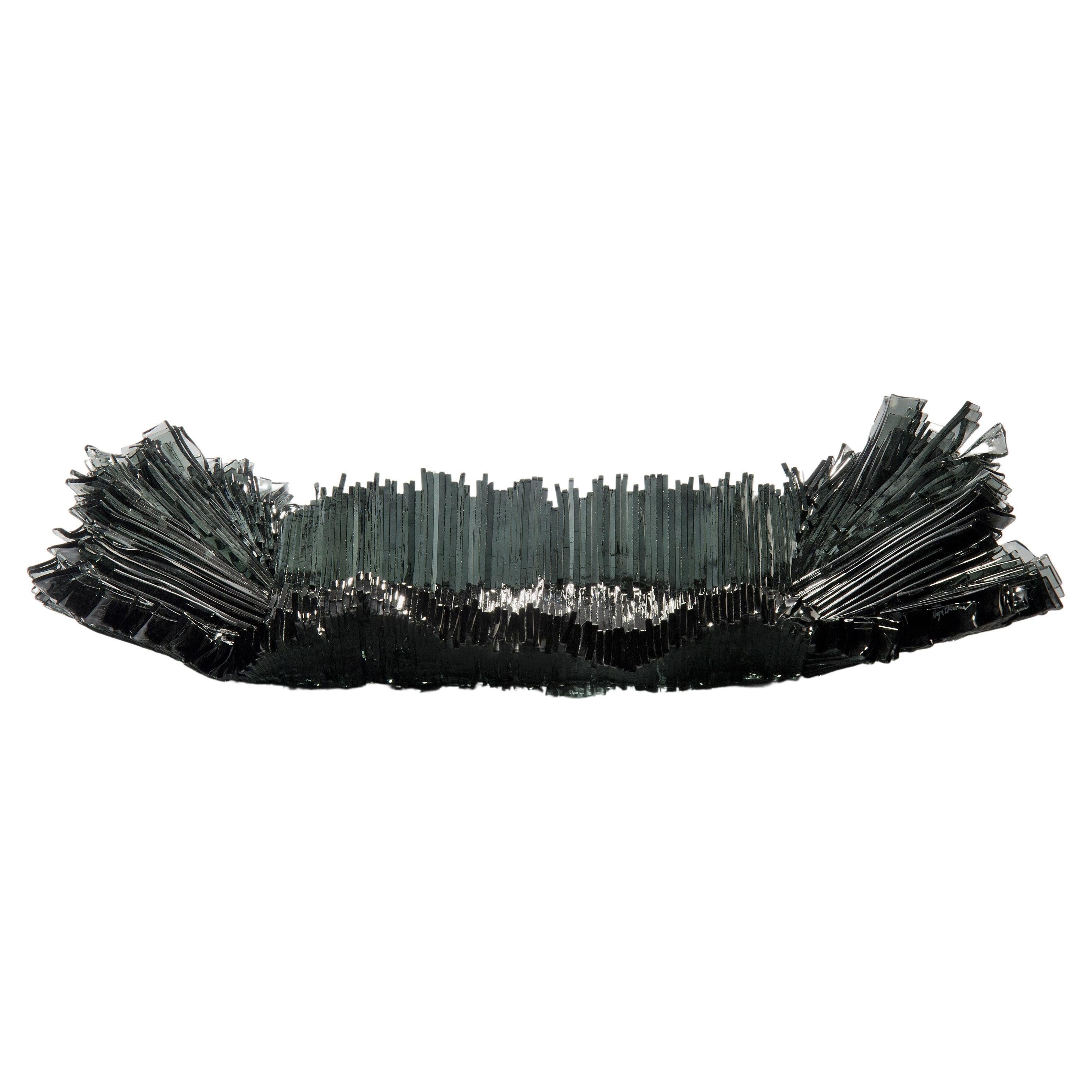 Divide in Grey, black ridged Glass Sculptural Centrepiece by Wayne Charmer For Sale