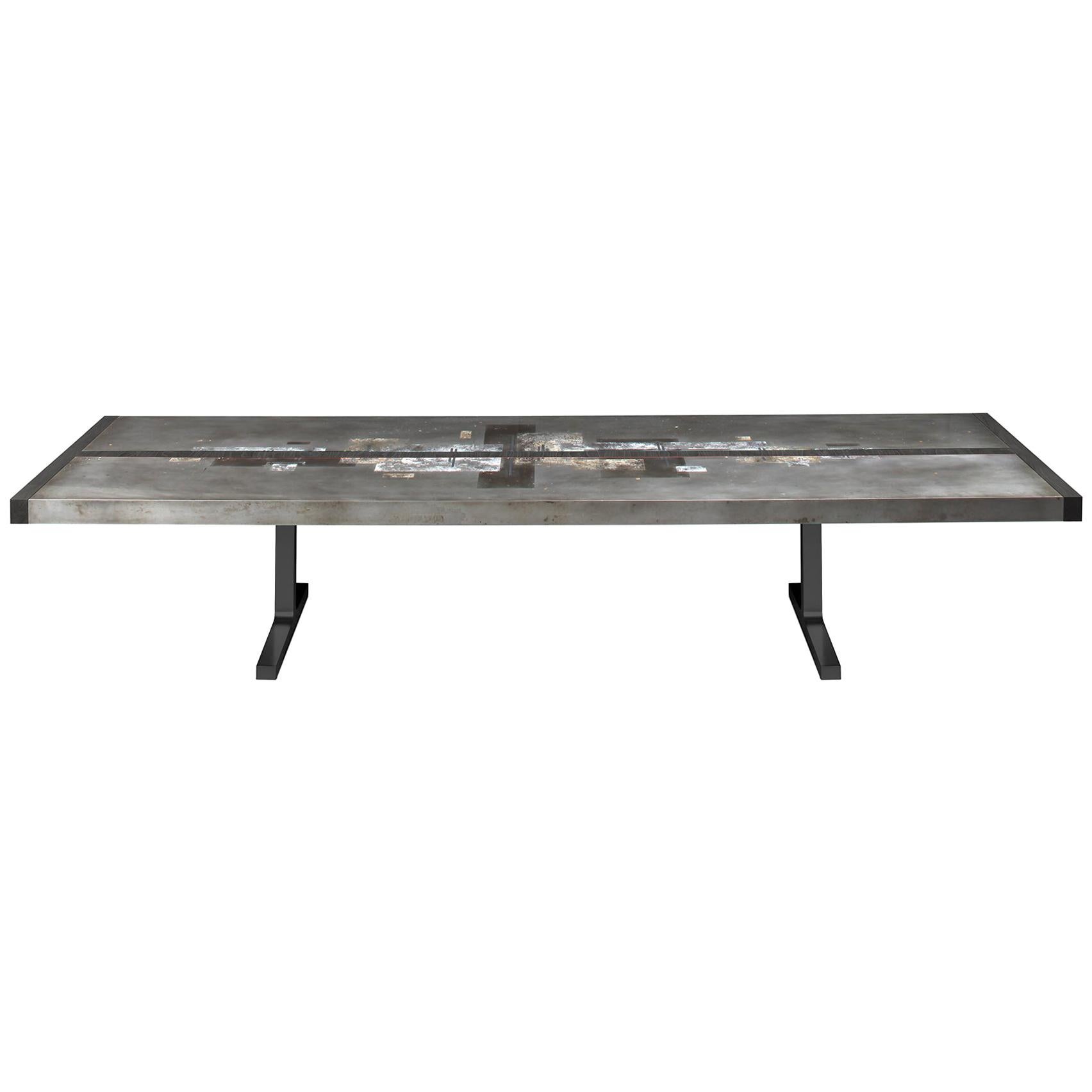 "Divided Lands" Etched Zinc Dining Table with Soho Legs by Florian Roeper