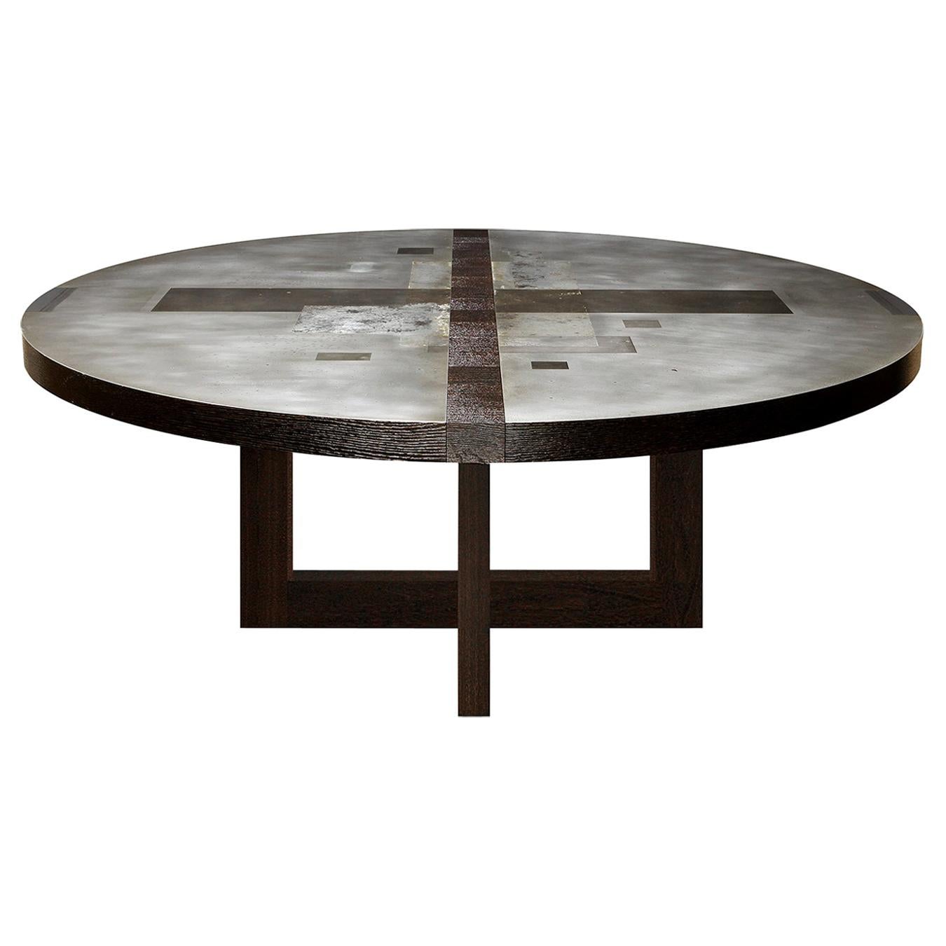 "Divided Lands" Zinc Round Dining Table with Frame Base by Artist Florian Roeper