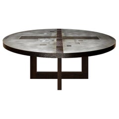 "Divided Lands" Zinc Round Dining Table with Frame Base by Artist Florian Roeper