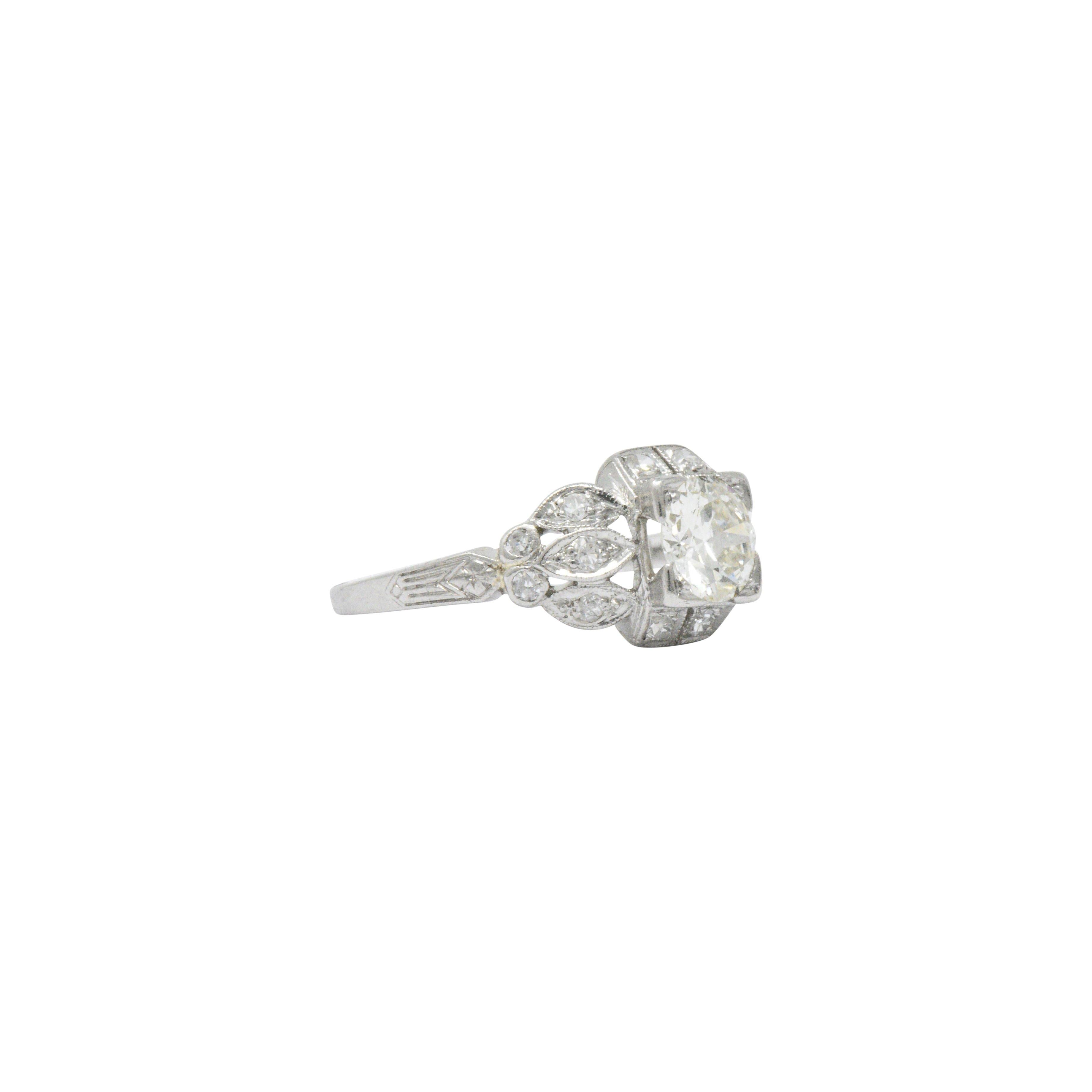 Divine Art Deco 1.06 CTW Diamond Platinum Alternative Engagement Ring In Good Condition In Philadelphia, PA