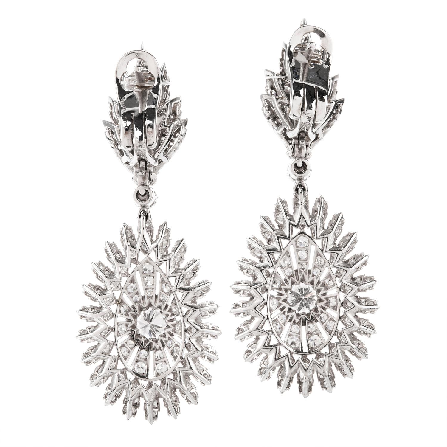 Women's Buccellati Diamond Peacock Motif Platinum Dangling Earrings