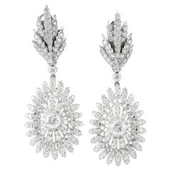 Vintage Buccellati Diamond Peacock Motif Platinum Dangling Earrings